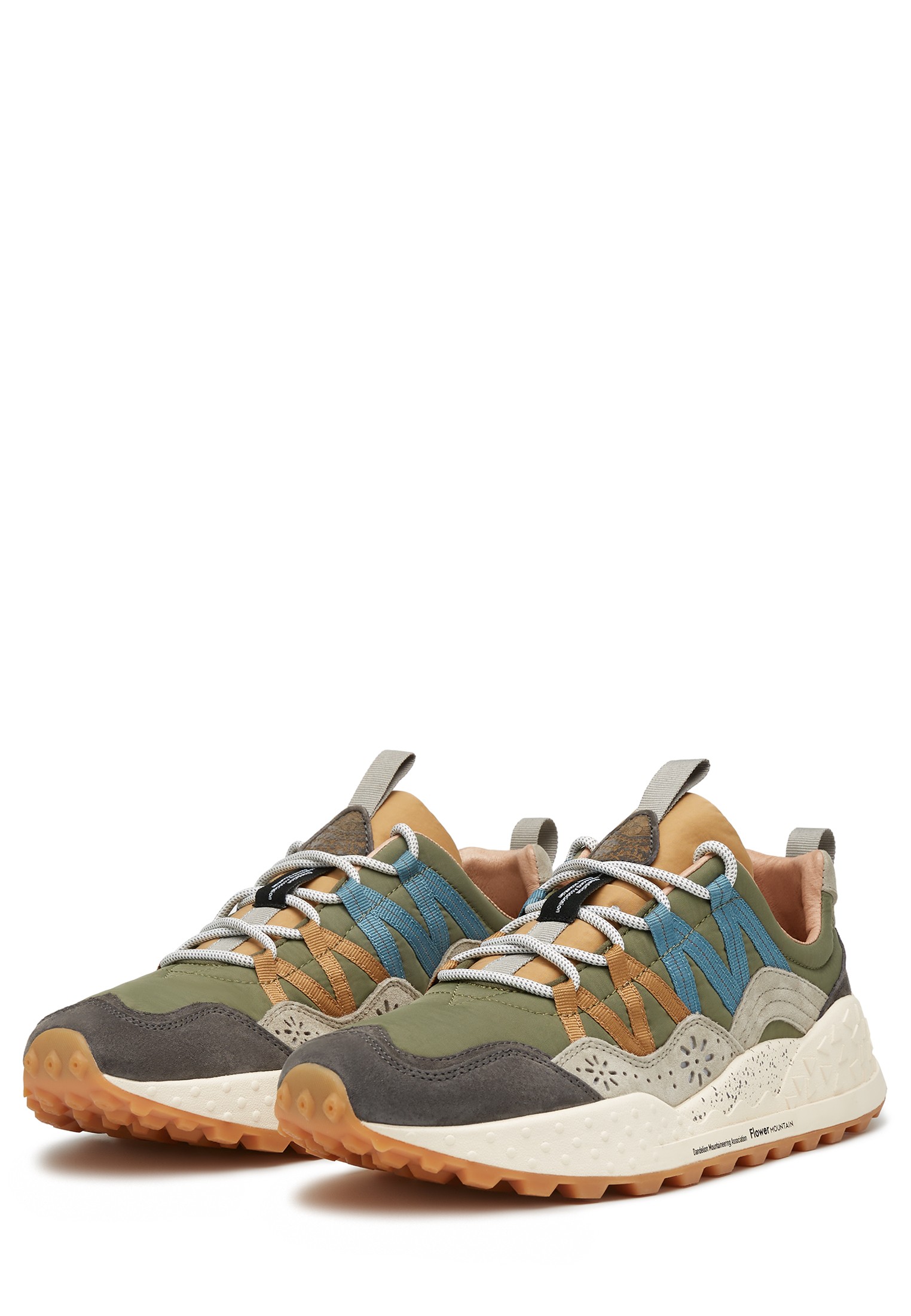 WASHI MAN - Suede and technical fabric sneakers - Military-Beige