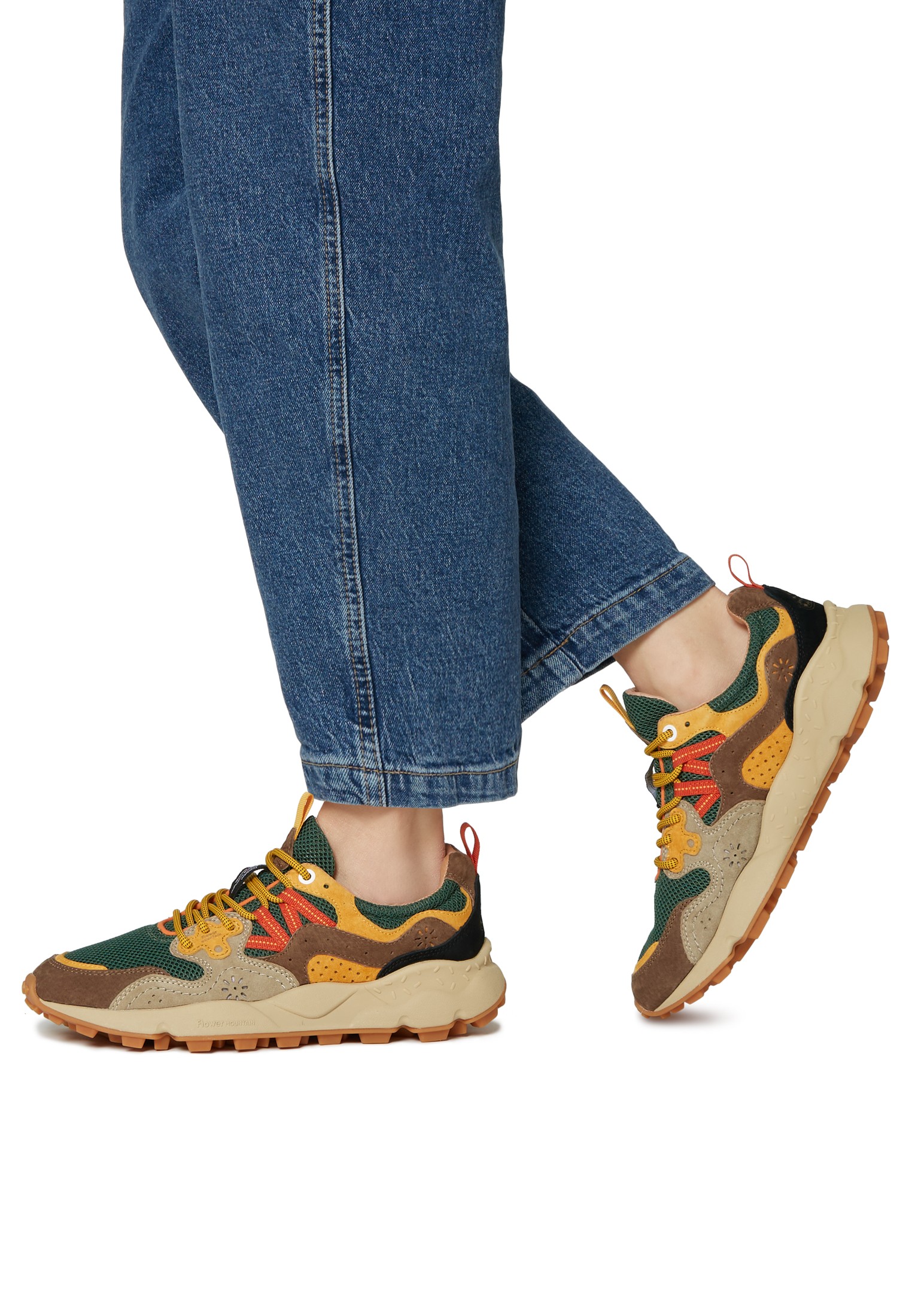 YAMANO 3 UNI - Suede and technical fabric sneakers - Dove grey-Green