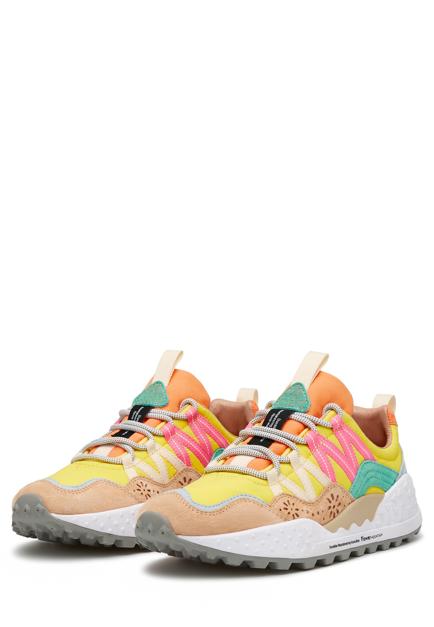 WASHI WOMAN - Suede and technical fabric sneakers - Beige-Yellow