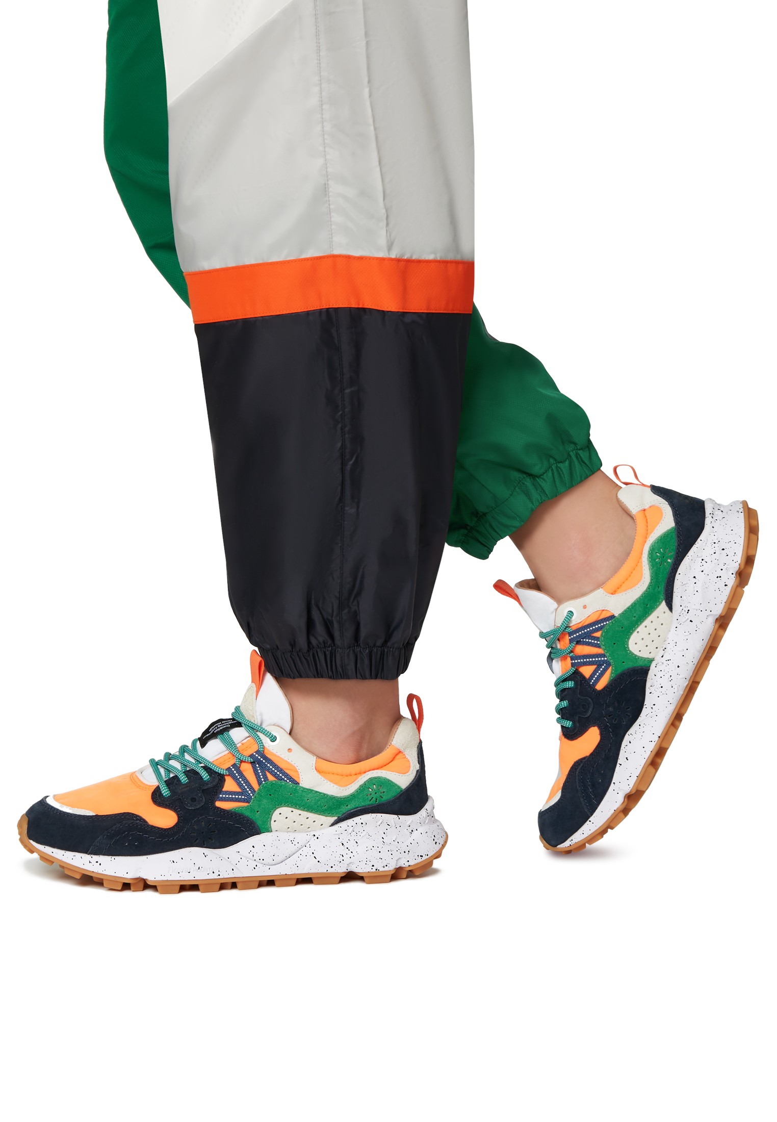 YAMANO 3 MAN - Suede and technical fabric sneakers - Navy-Orange