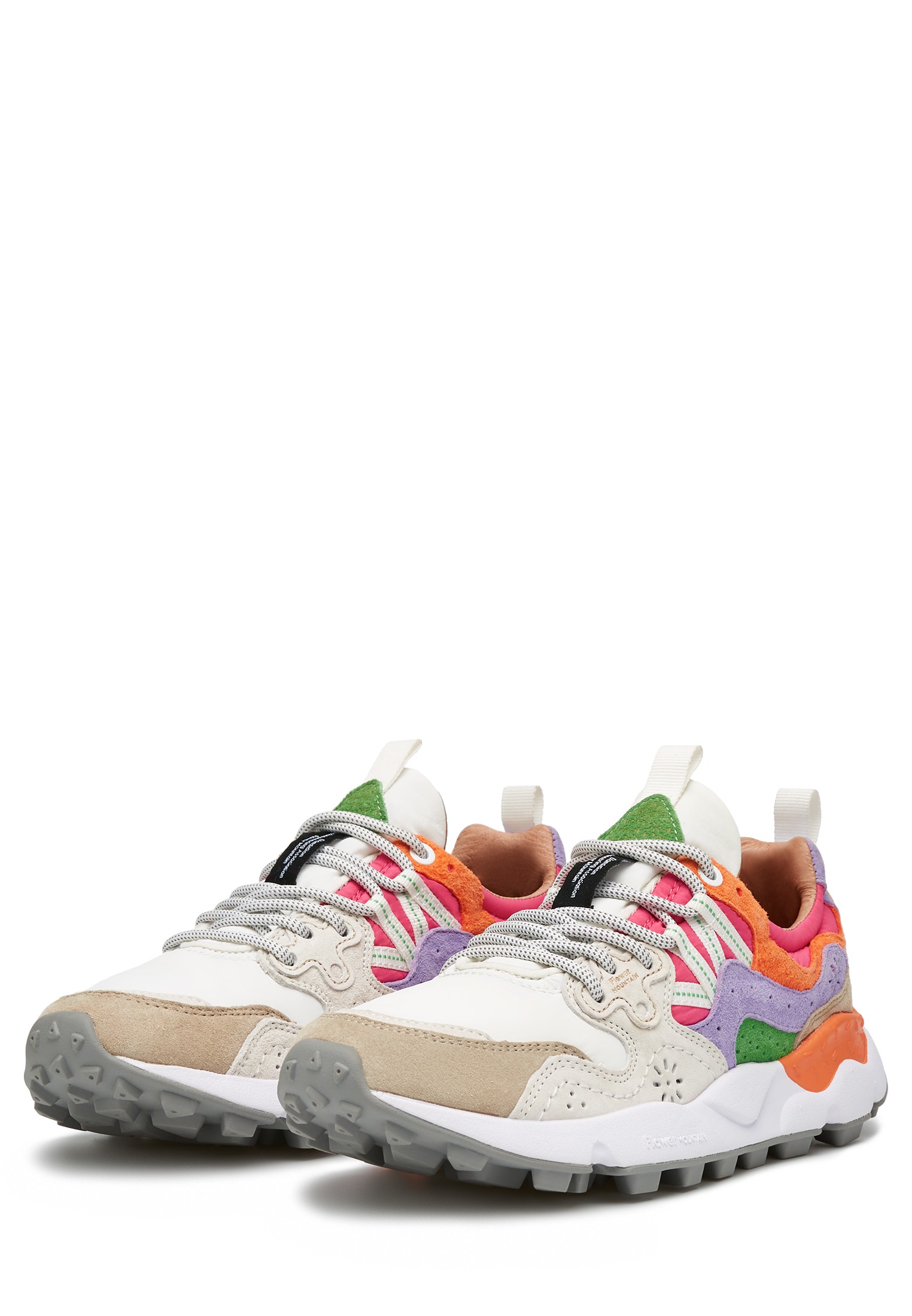 YAMANO 3 WOMAN - Suede and technical fabric sneakers - White-Fuchsia