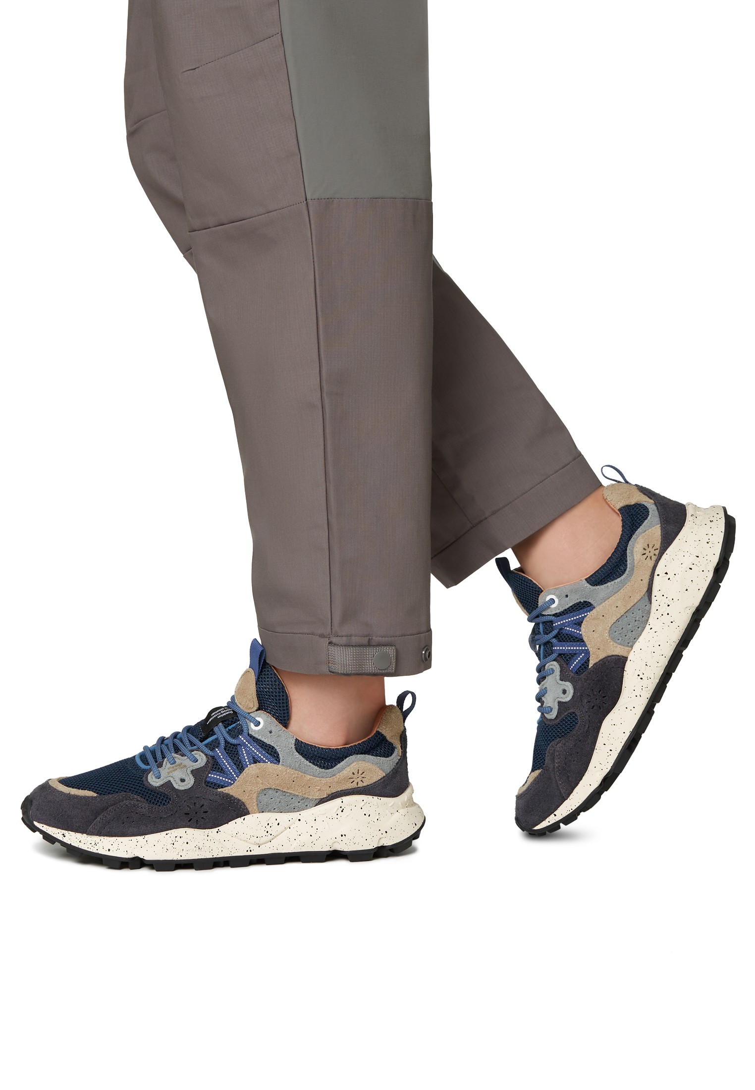 YAMANO 3 MAN - Suede and technical fabric sneakers - Navy-Grey