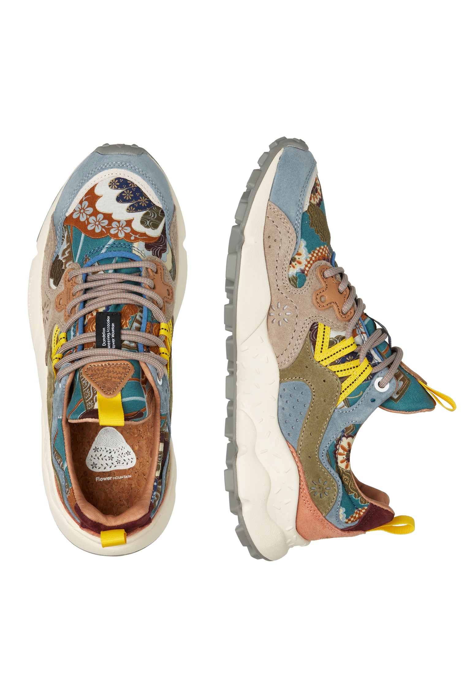 YAMANO 3 UNI - Suede and technical fabric sneakers - Dove grey-Light blue