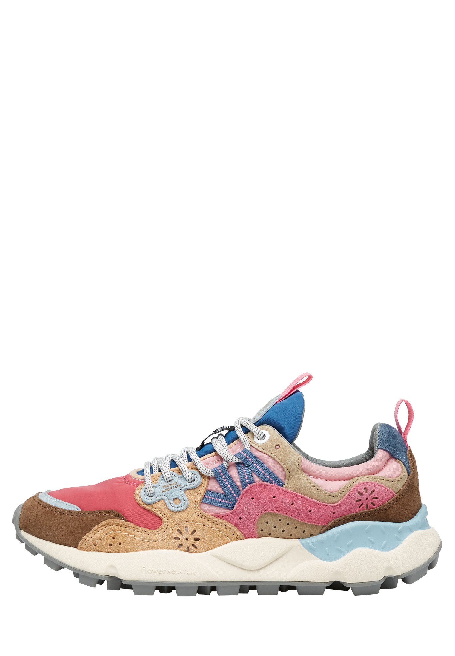 YAMANO 3 WOMAN - Suede and technical fabric sneakers - Pink-Light blue