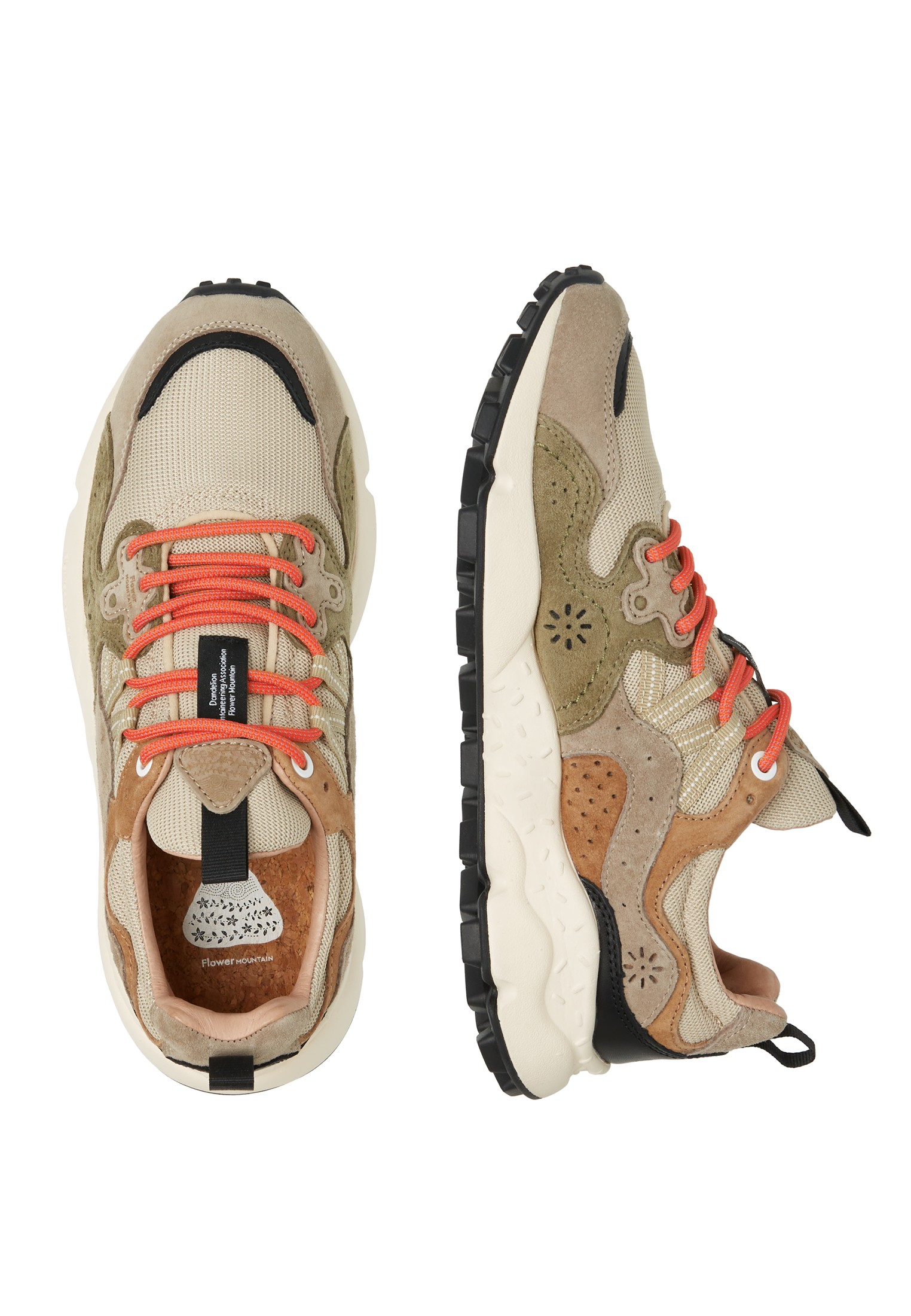 YAMANO 3 UNI - Suede and technical fabric sneakers - Beige-Army green