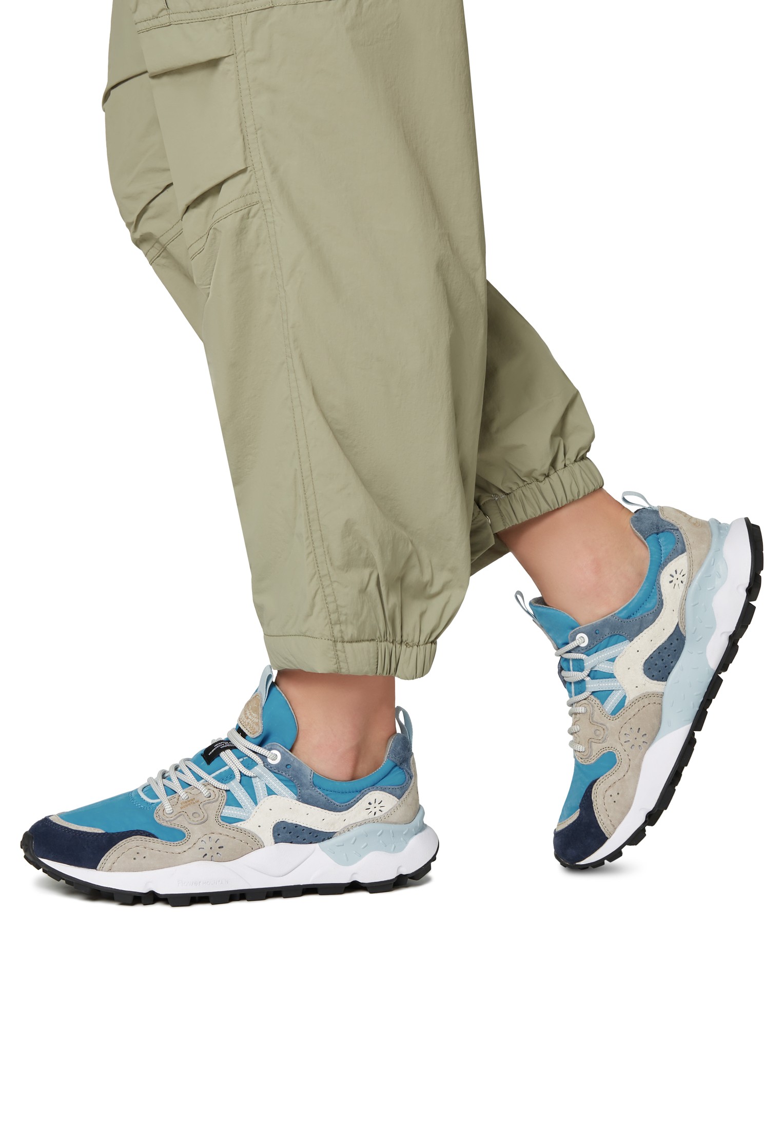 YAMANO 3 MAN - Suede and technical fabric sneakers - Light blue-Grey