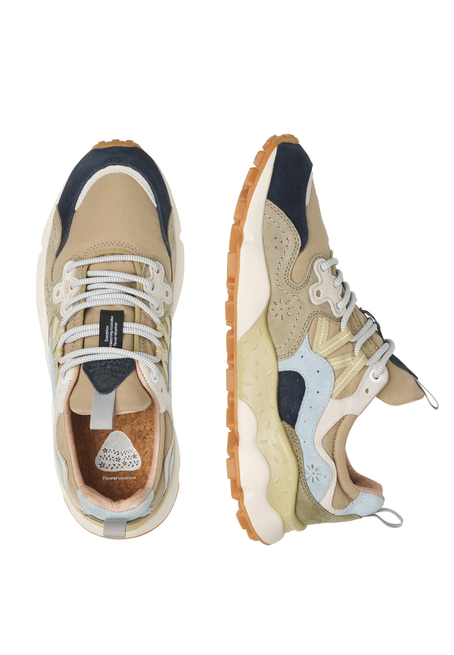 YAMANO 3 MAN - Suede and technical fabric sneakers - Beige-Black