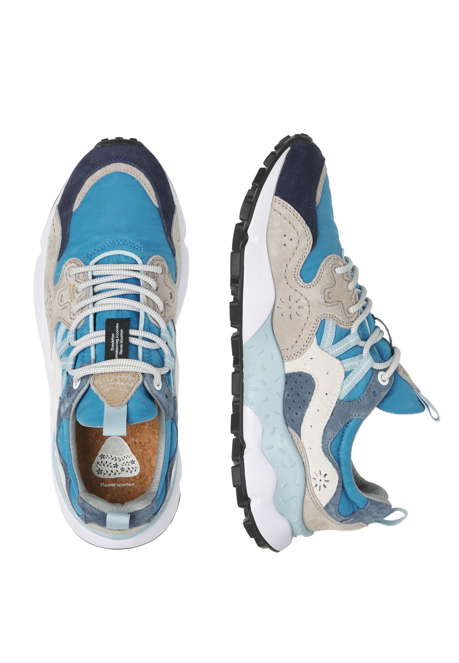 YAMANO 3 MAN - Suede and technical fabric sneakers - Light blue-Grey