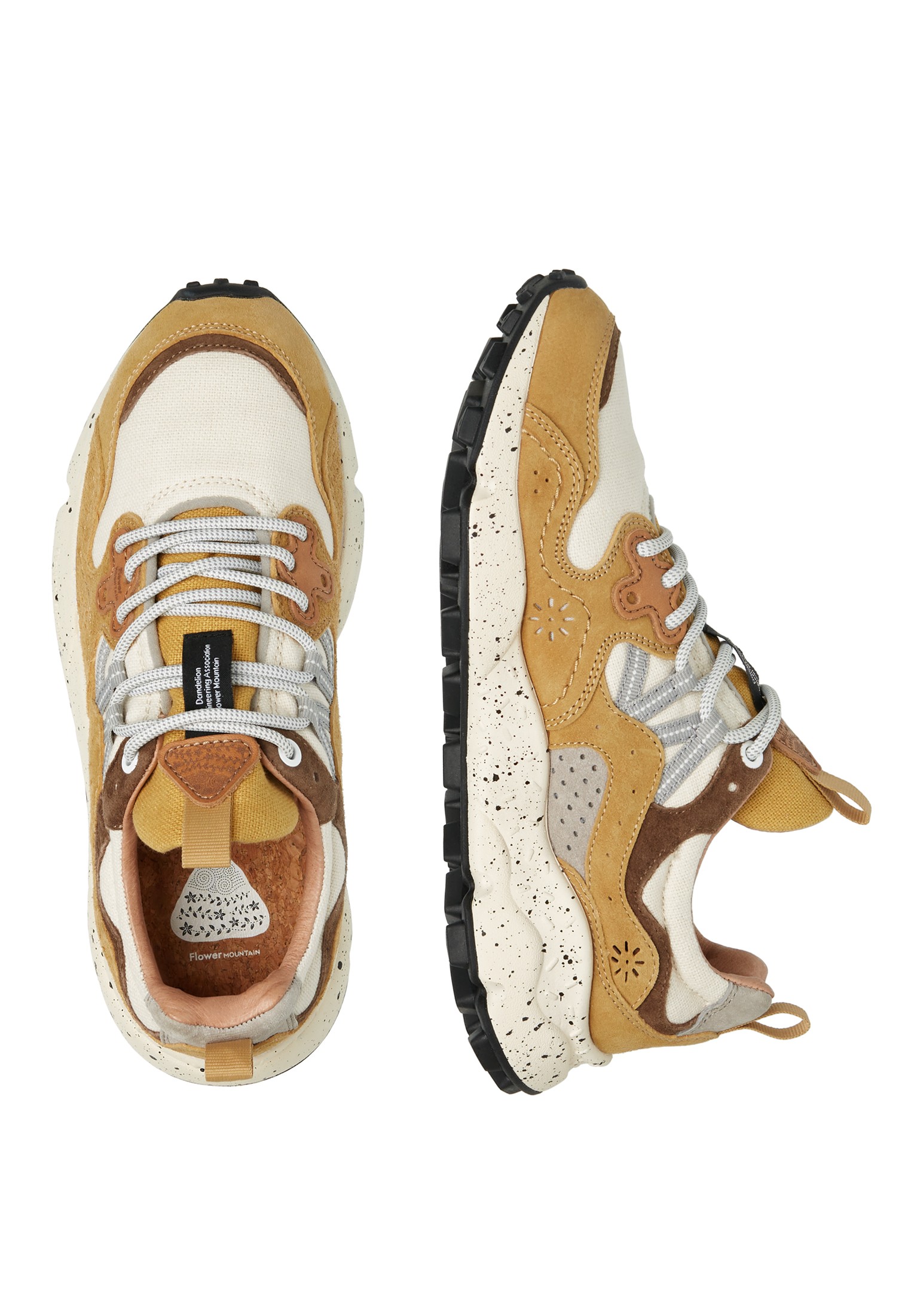 YAMANO 3 UNI - Suede and technical fabric sneakers - Ocher-White