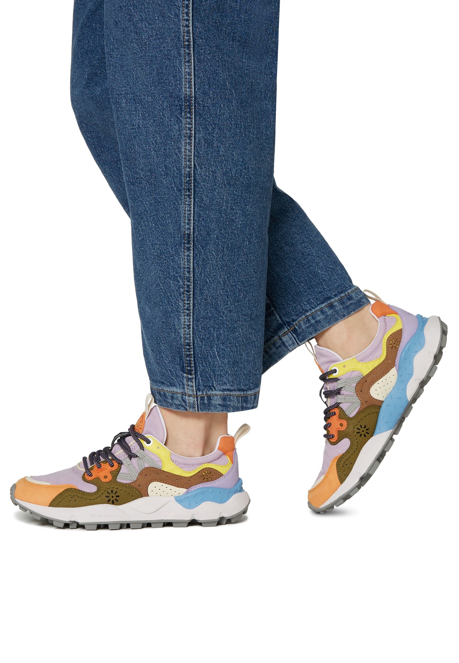 YAMANO 3 WOMAN KAISO - Faux leather and technical fabric sneakers - Lilac-Salmon