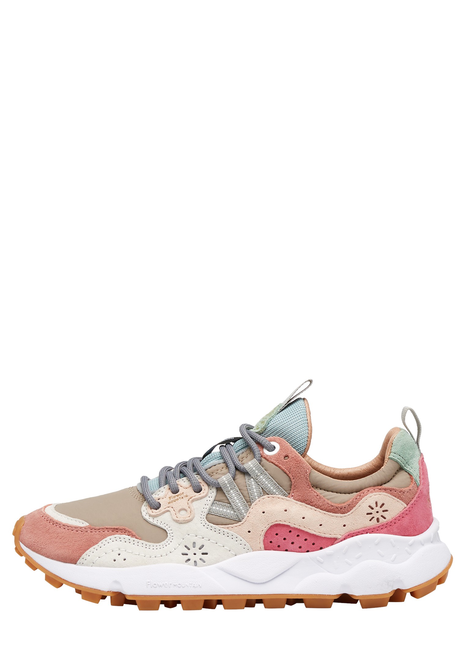 YAMANO 3 WOMAN - Suede and fabric sneakers - Dove grey-Powder pink