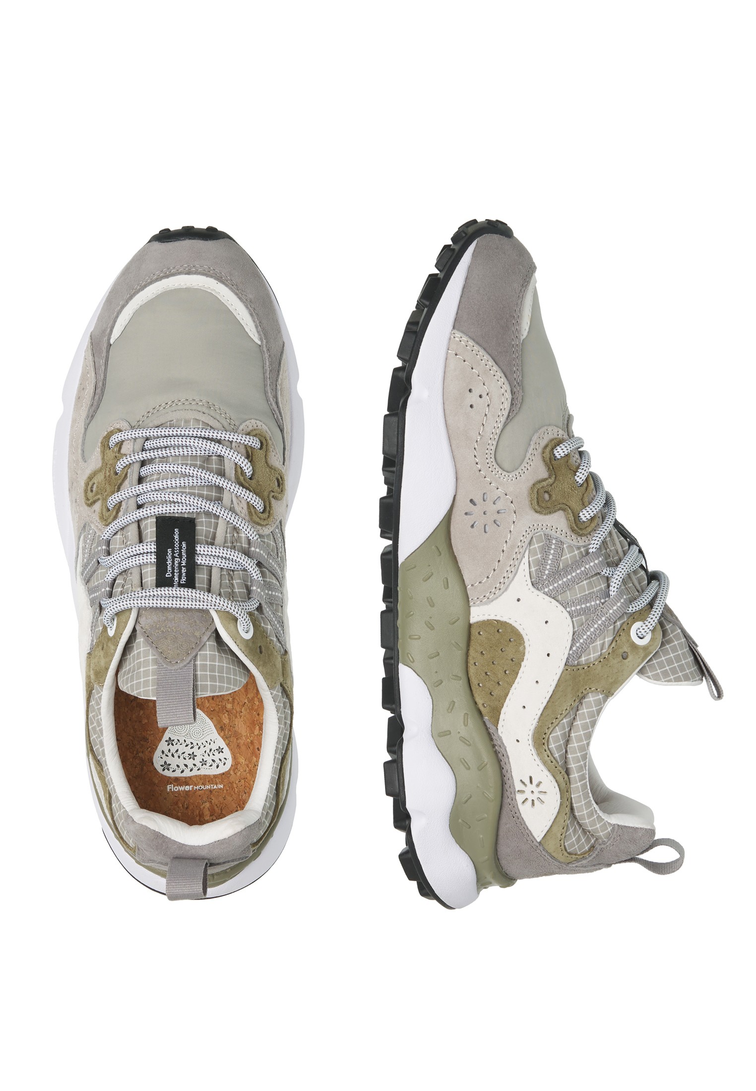 YAMANO 3 MAN - Suede and technical fabric sneakers - Grey-Army green