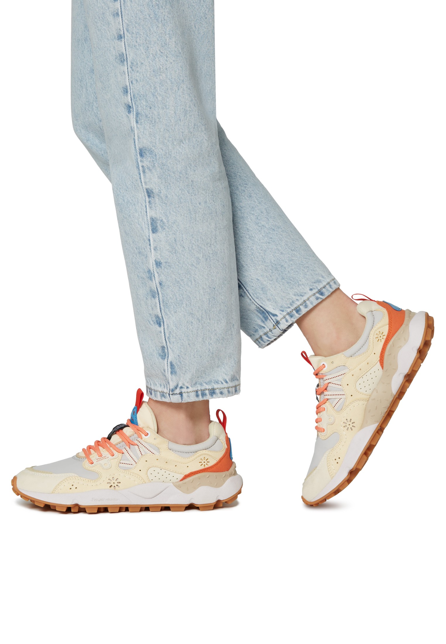 YAMANO 3 UNI BELLEROSE - Faux leather and technical fabric sneakers - Beige-Red