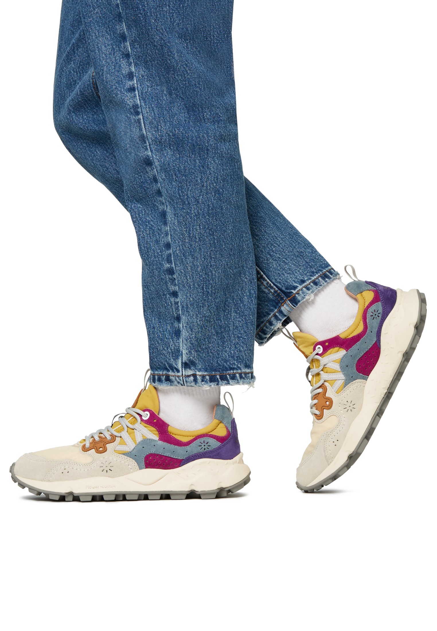 YAMANO 3 UNI - Suede and fabric sneakers - Cream-Ochre