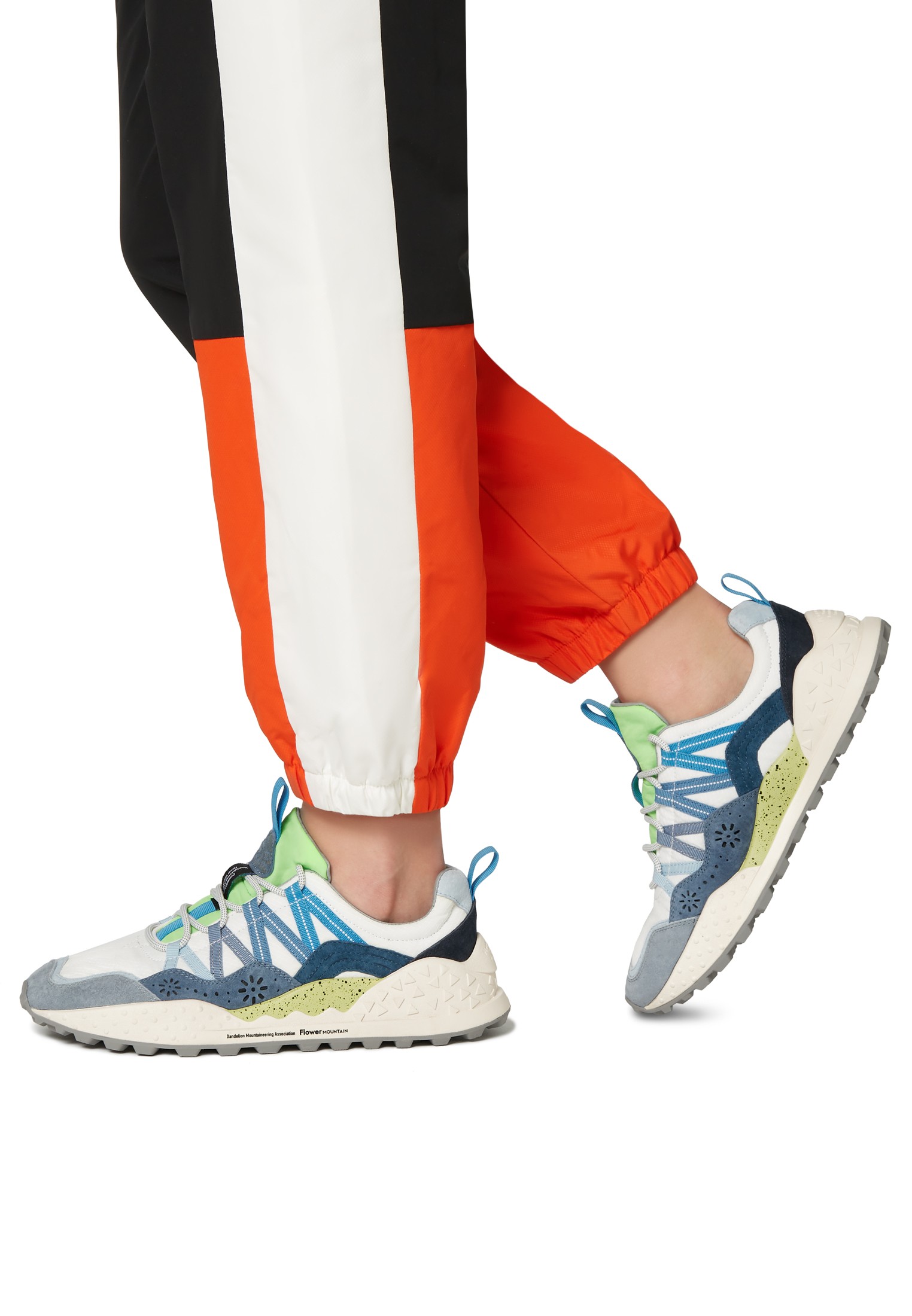 WASHI MAN - Suede and technical fabric sneakers - Light blue-White