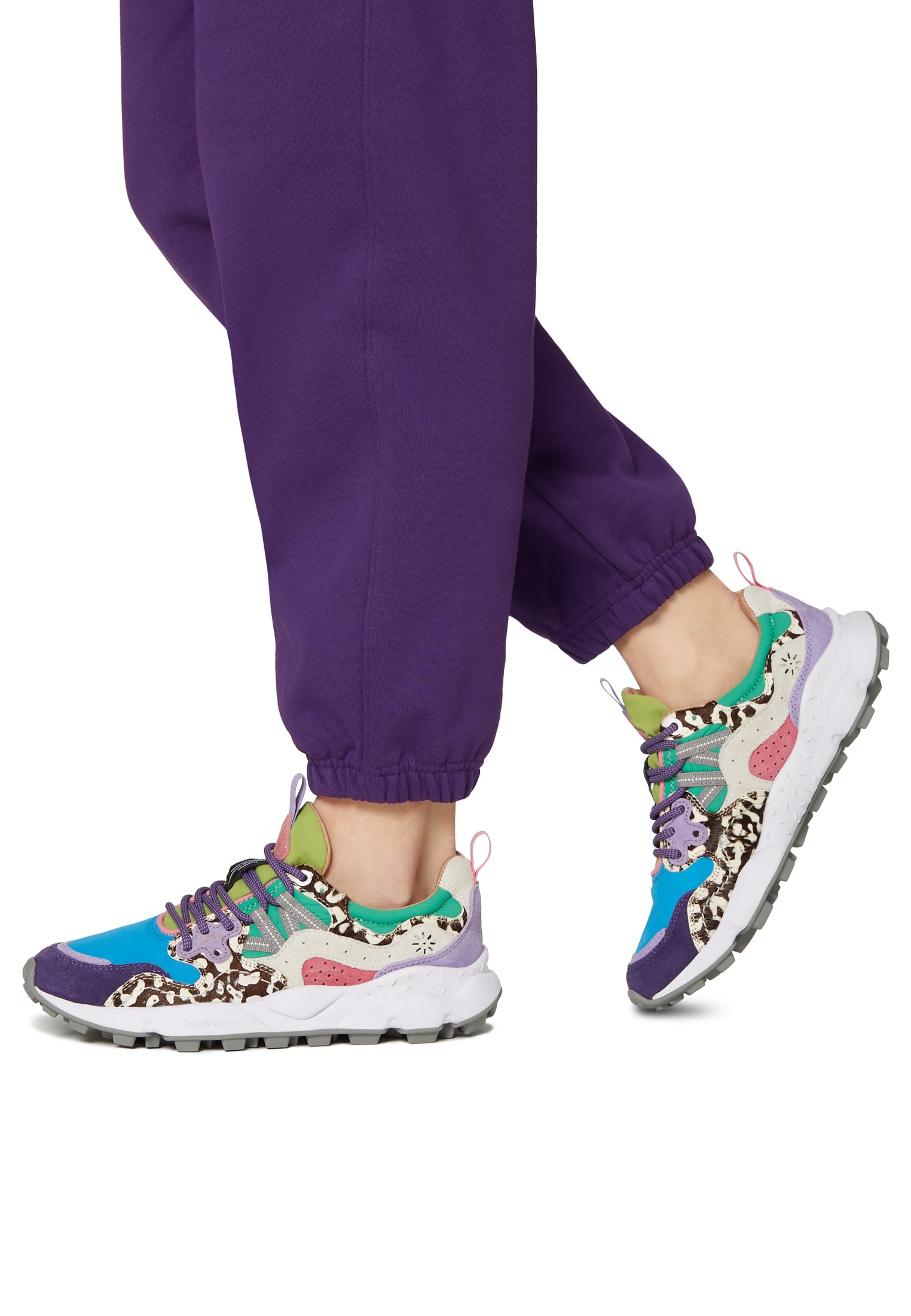 YAMANO 3 WOMAN - Technical fabric and suede sneakers - Light blue-Purple