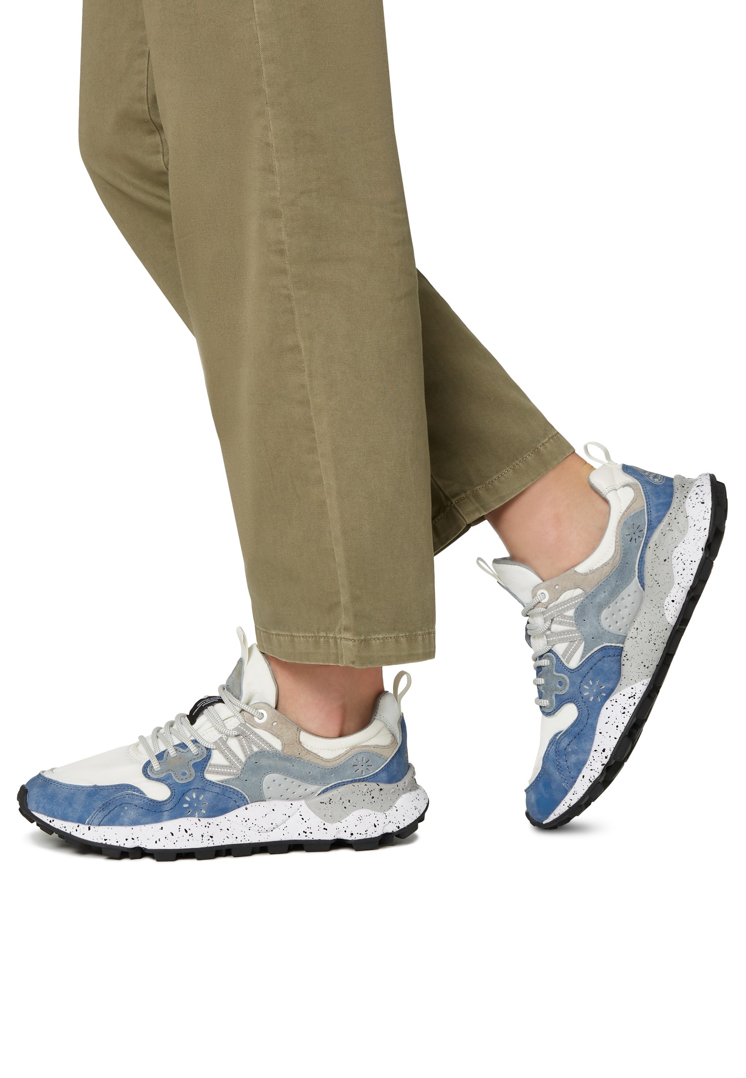 YAMANO 3 MAN - Suede and technical fabric sneakers - Light blue-White