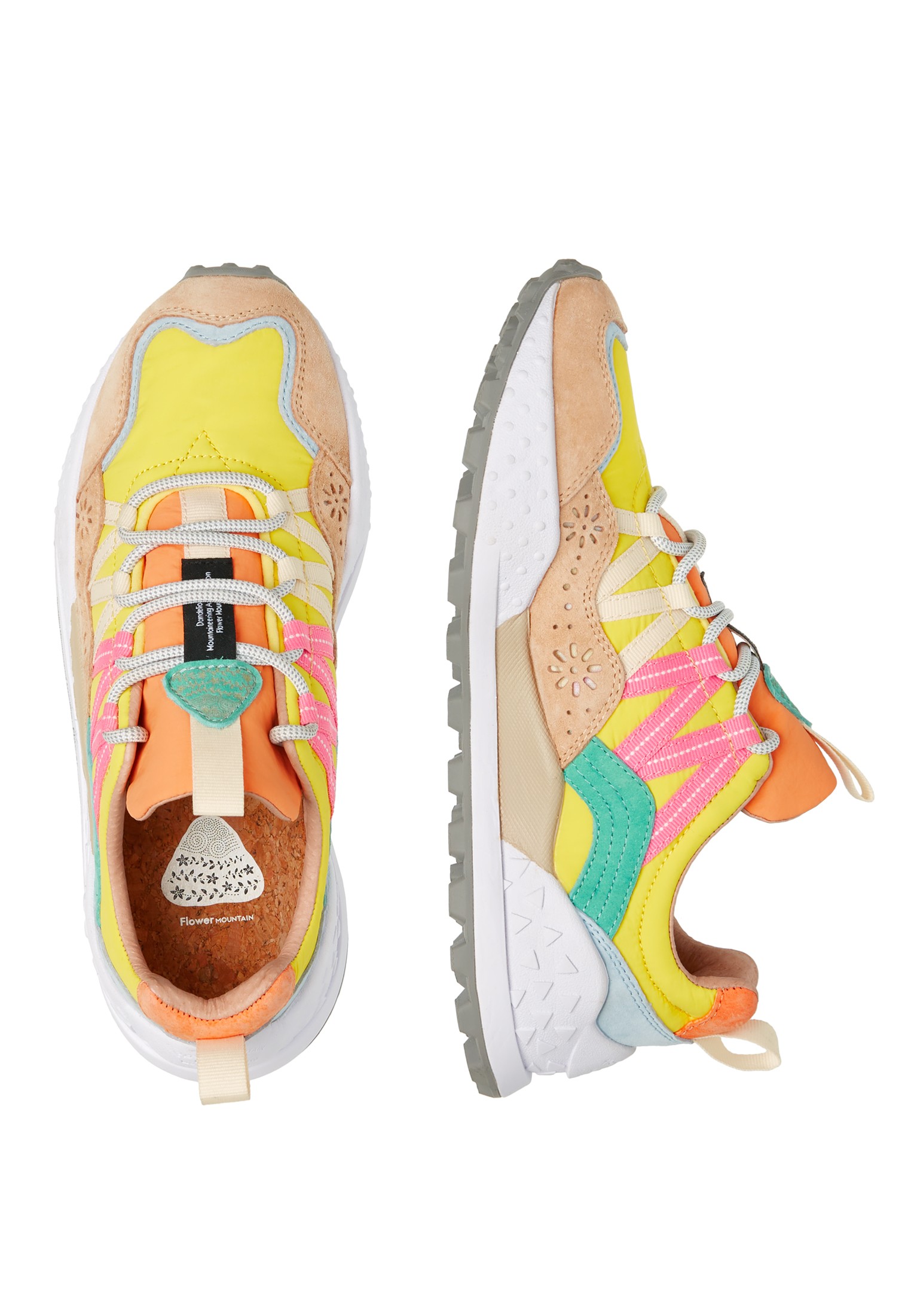 WASHI WOMAN - Suede and technical fabric sneakers - Beige-Yellow