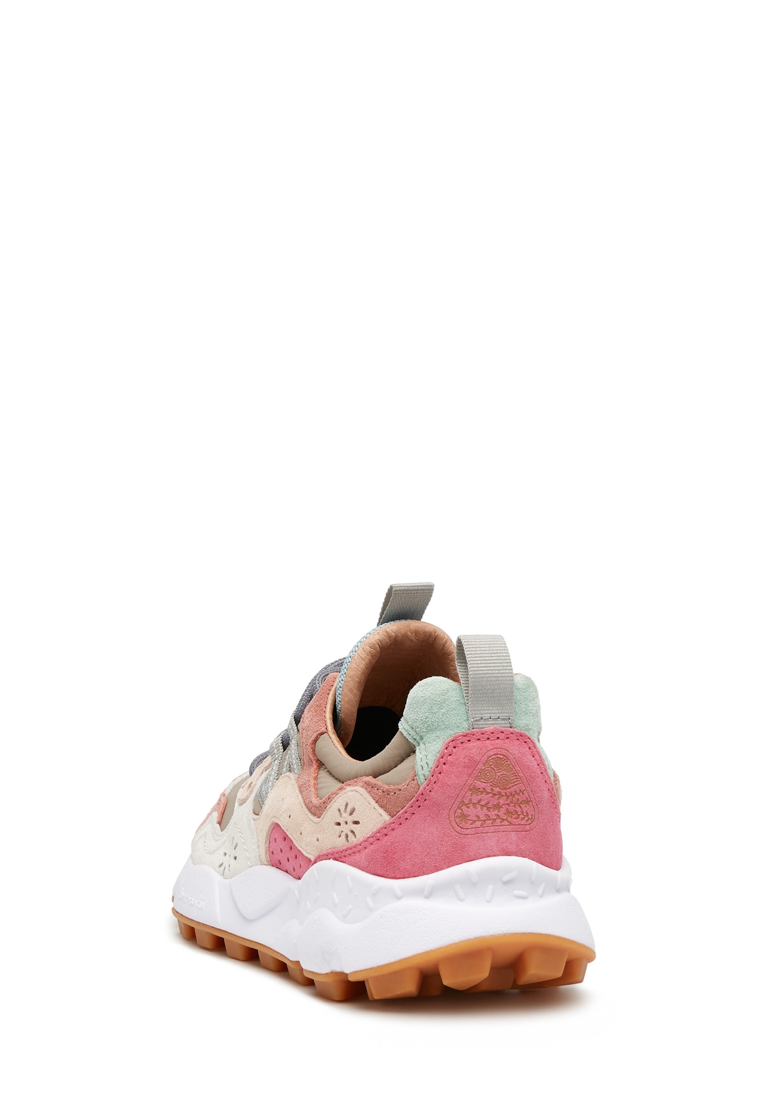 YAMANO 3 WOMAN - Suede and fabric sneakers - Dove grey-Powder pink