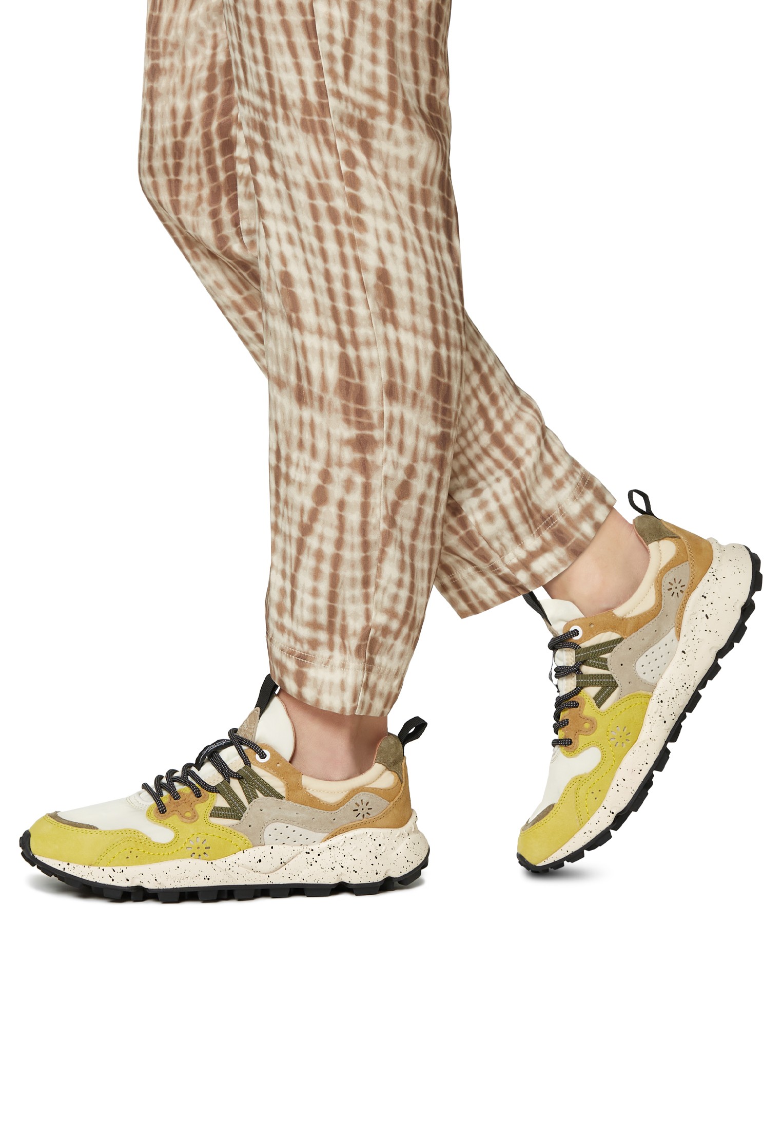 YAMANO 3 UNI - Suede and fabric sneakers - Ocher-White