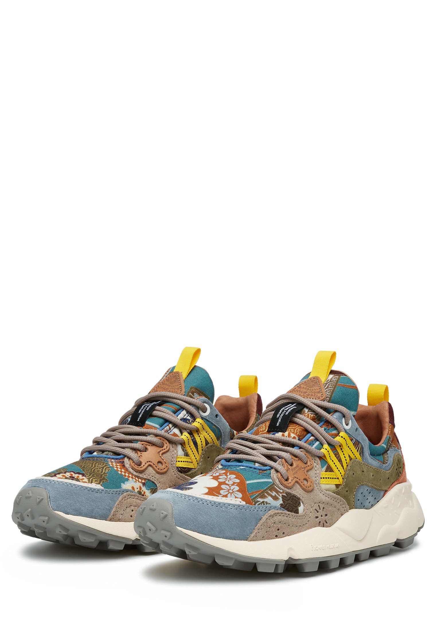 YAMANO 3 UNI - Suede and technical fabric sneakers - Dove grey-Light blue