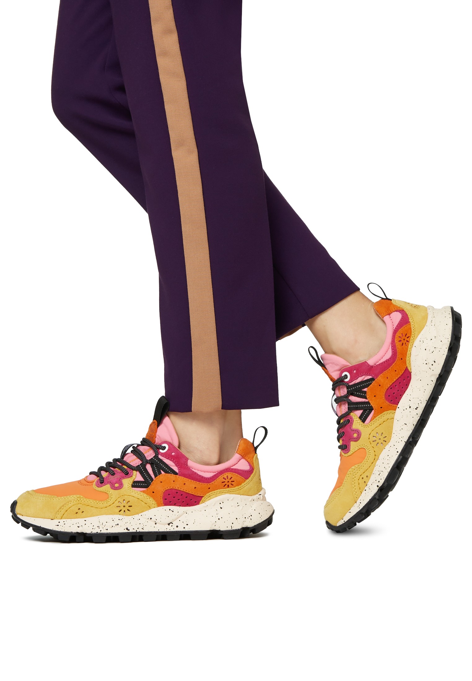 YAMANO 3 WOMAN - Suede and technical fabric sneakers - Orange-Yellow