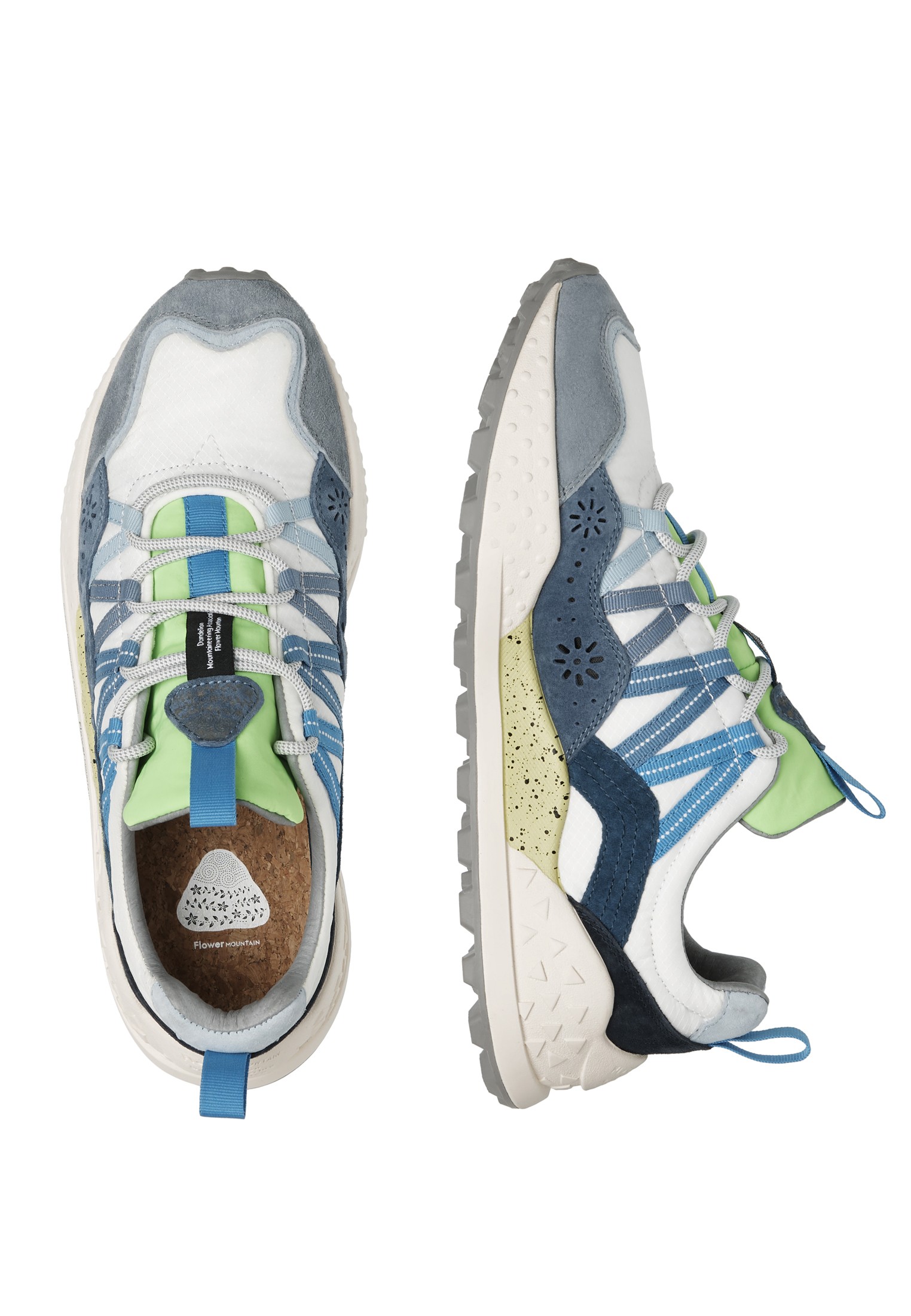 WASHI MAN - Suede and technical fabric sneakers - Light blue-White