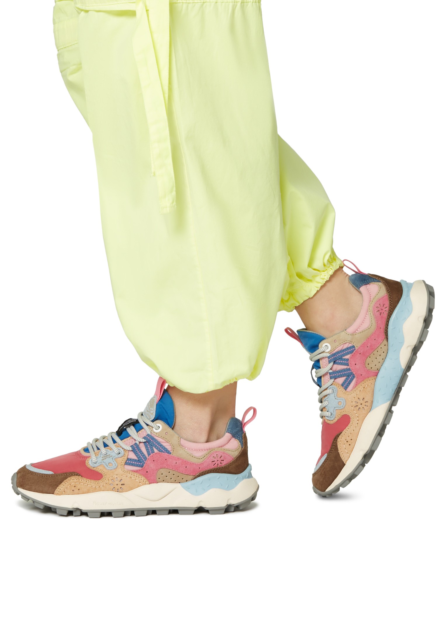 YAMANO 3 WOMAN - Suede and technical fabric sneakers - Pink-Light blue