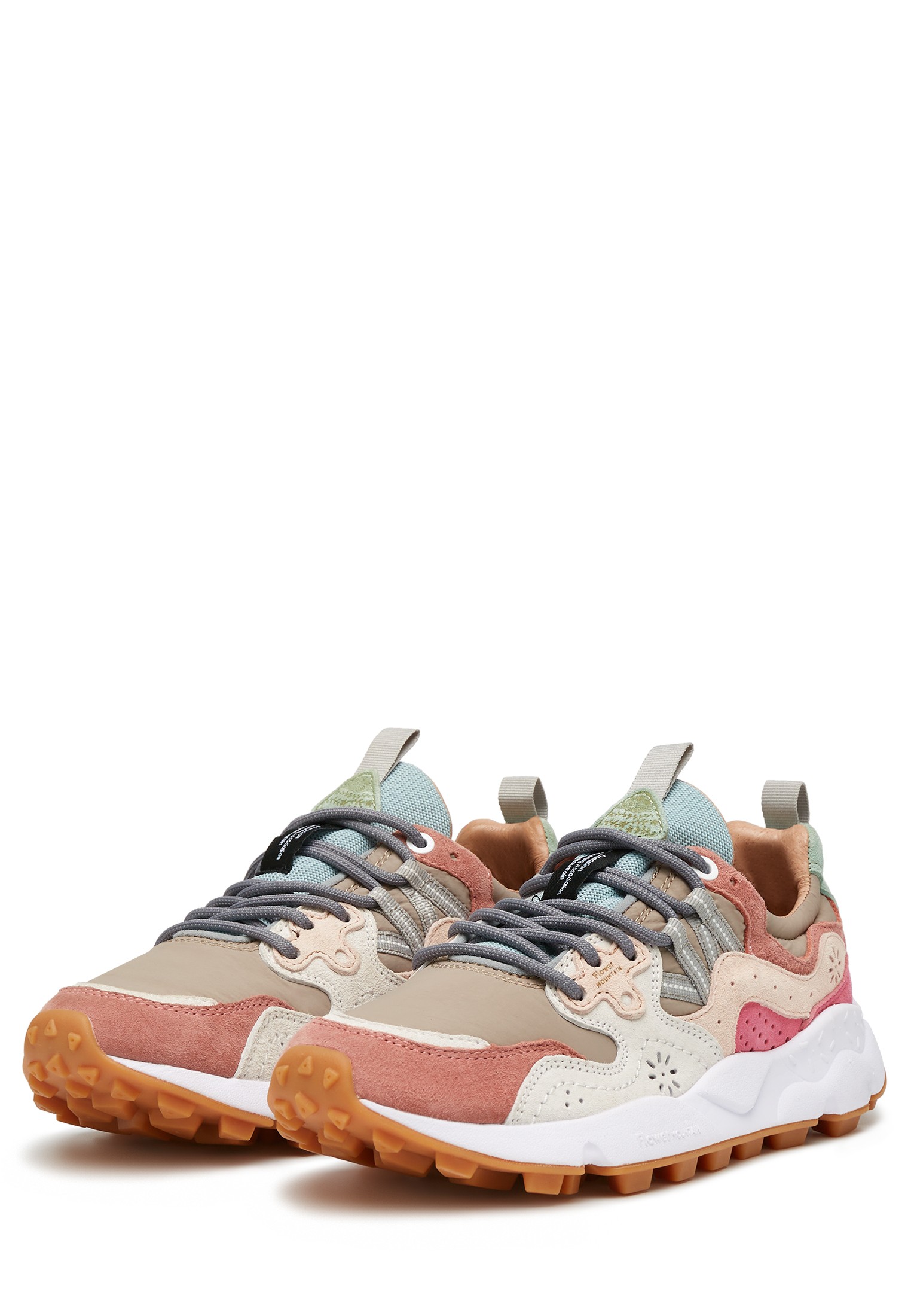 YAMANO 3 WOMAN - Suede and fabric sneakers - Dove grey-Powder pink