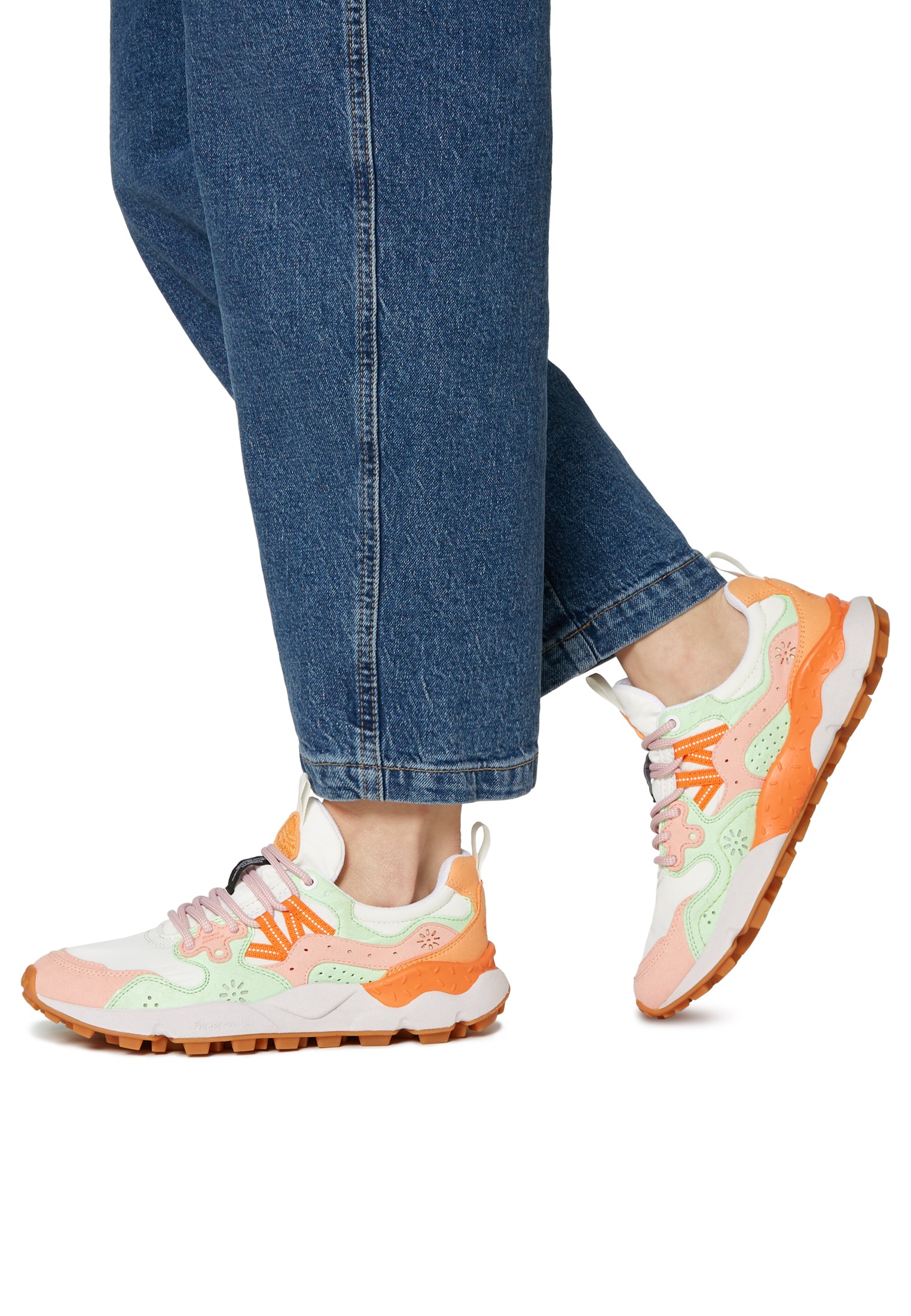 YAMANO 3 WOMAN KAISO - Faux leather and technical fabric sneakers - Peach-White