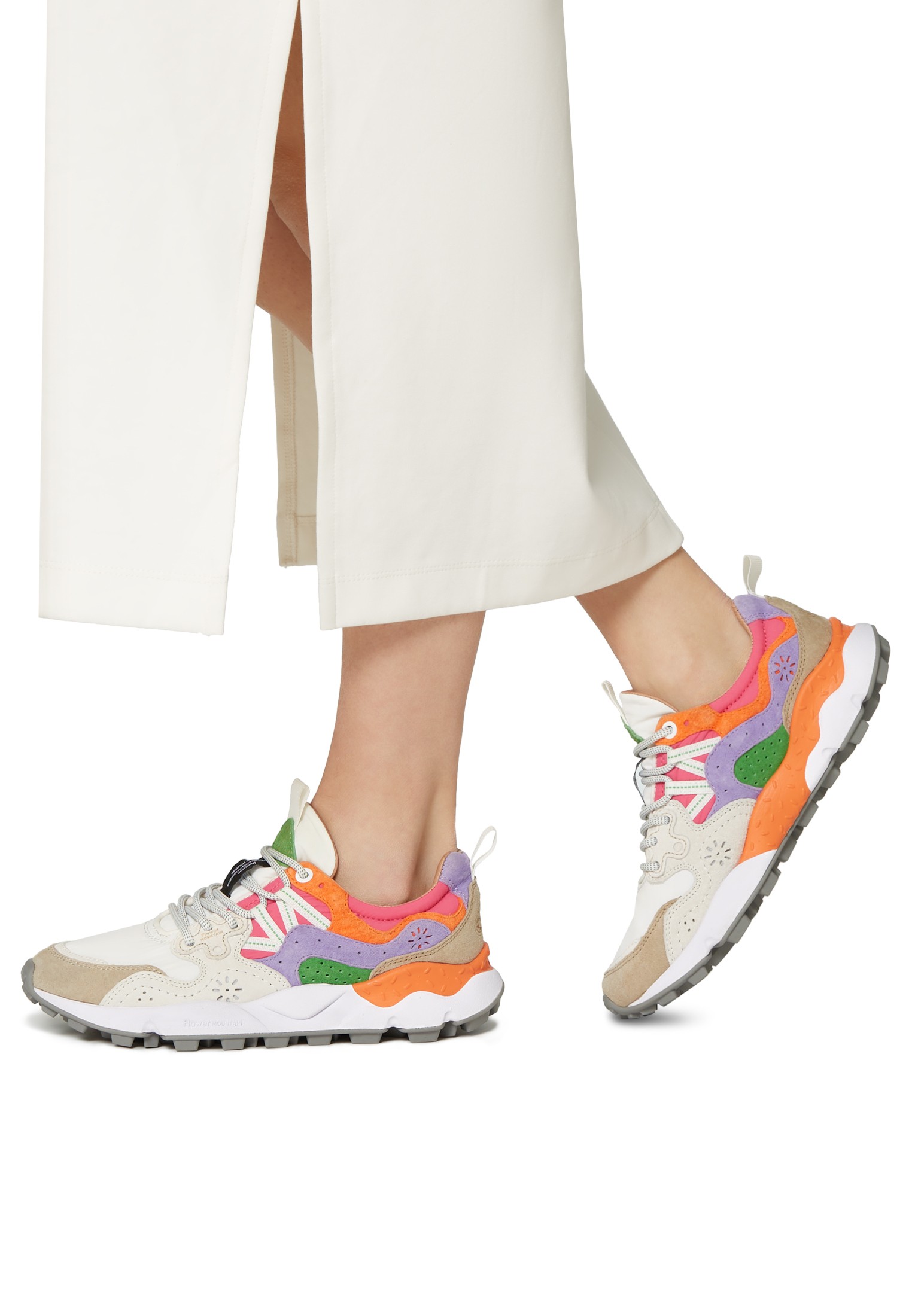 YAMANO 3 WOMAN - Suede and technical fabric sneakers - White-Fuchsia