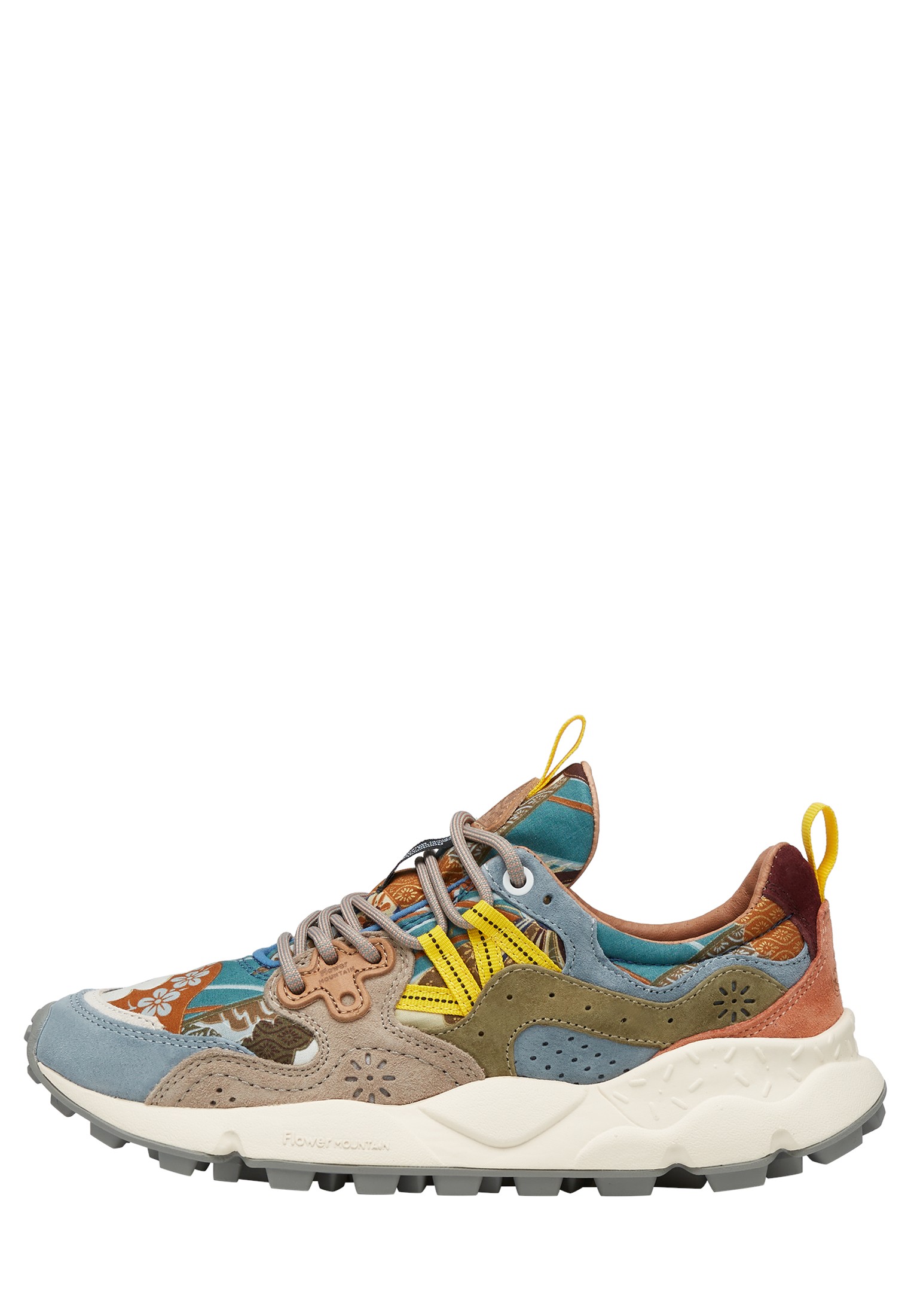 YAMANO 3 UNI - Suede and technical fabric sneakers - Dove grey-Light blue