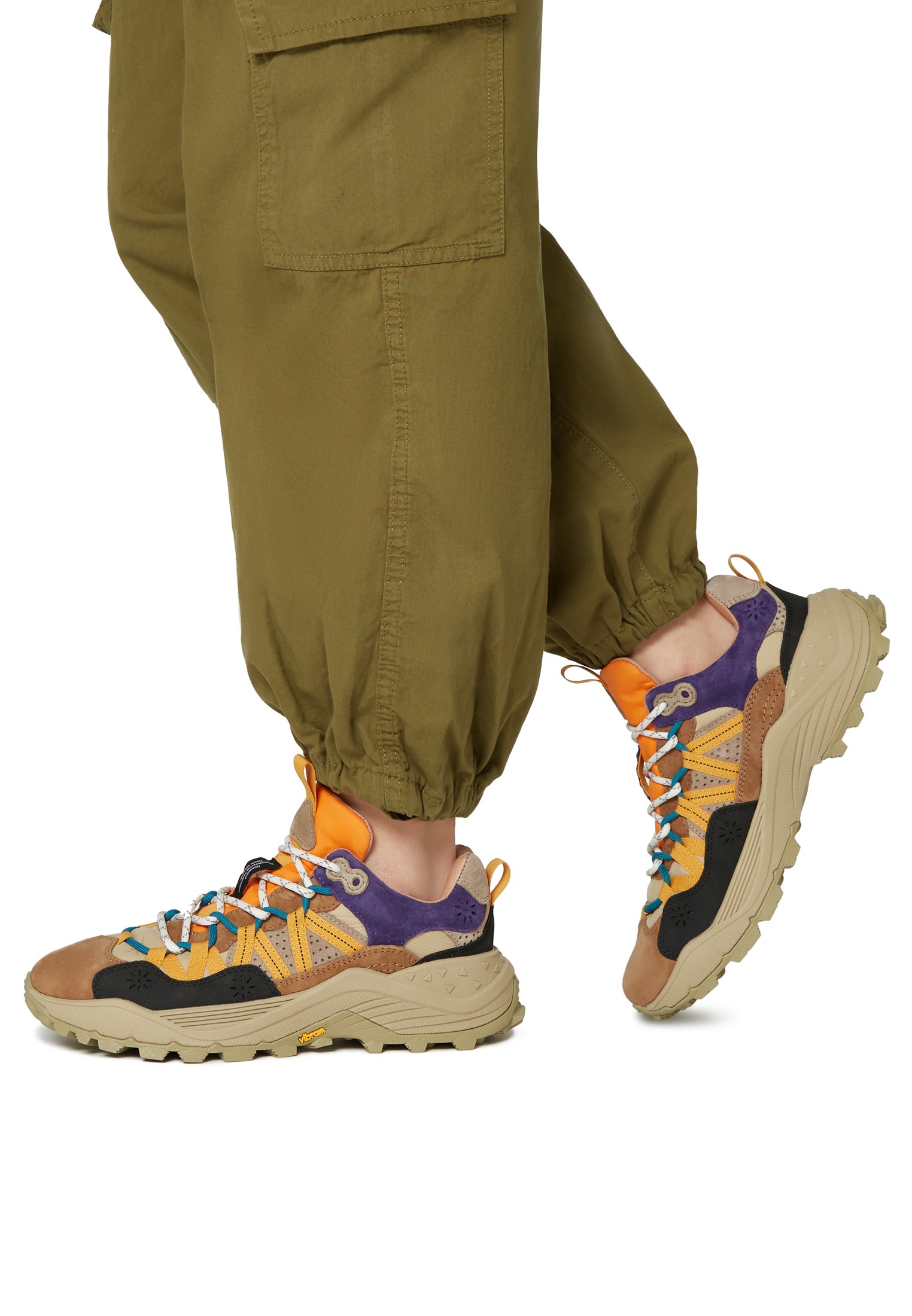 IWANO UNI - Suede and technical fabric sneakers - Brown-Orange