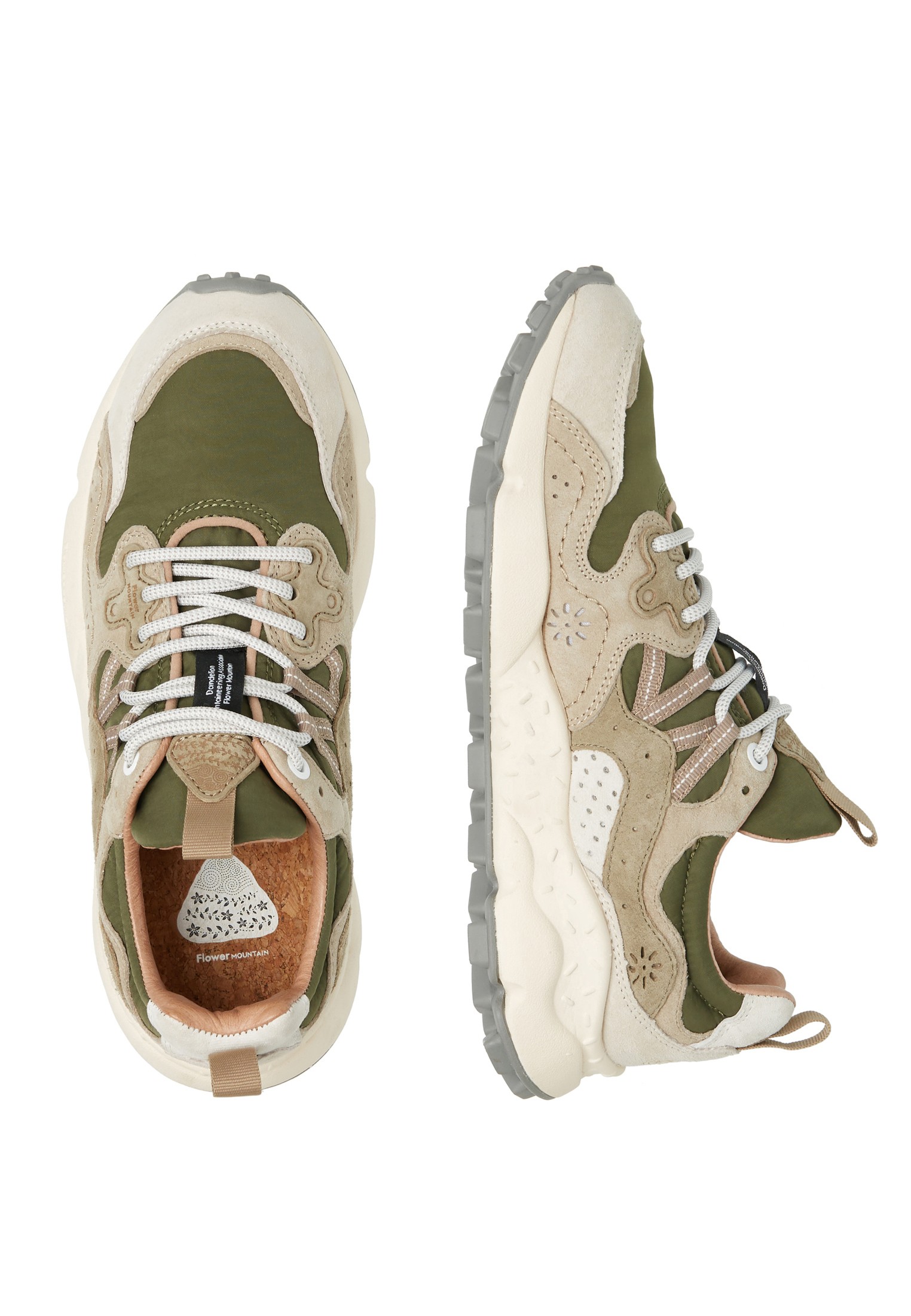 YAMANO 3 UNI - Suede and fabric sneakers - Beige-Army green