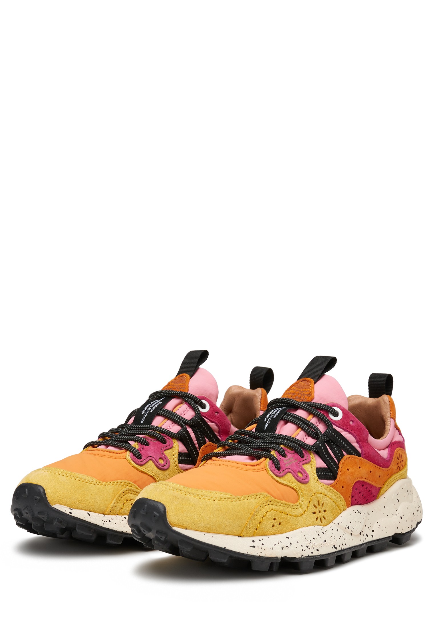 YAMANO 3 WOMAN - Suede and technical fabric sneakers - Orange-Yellow