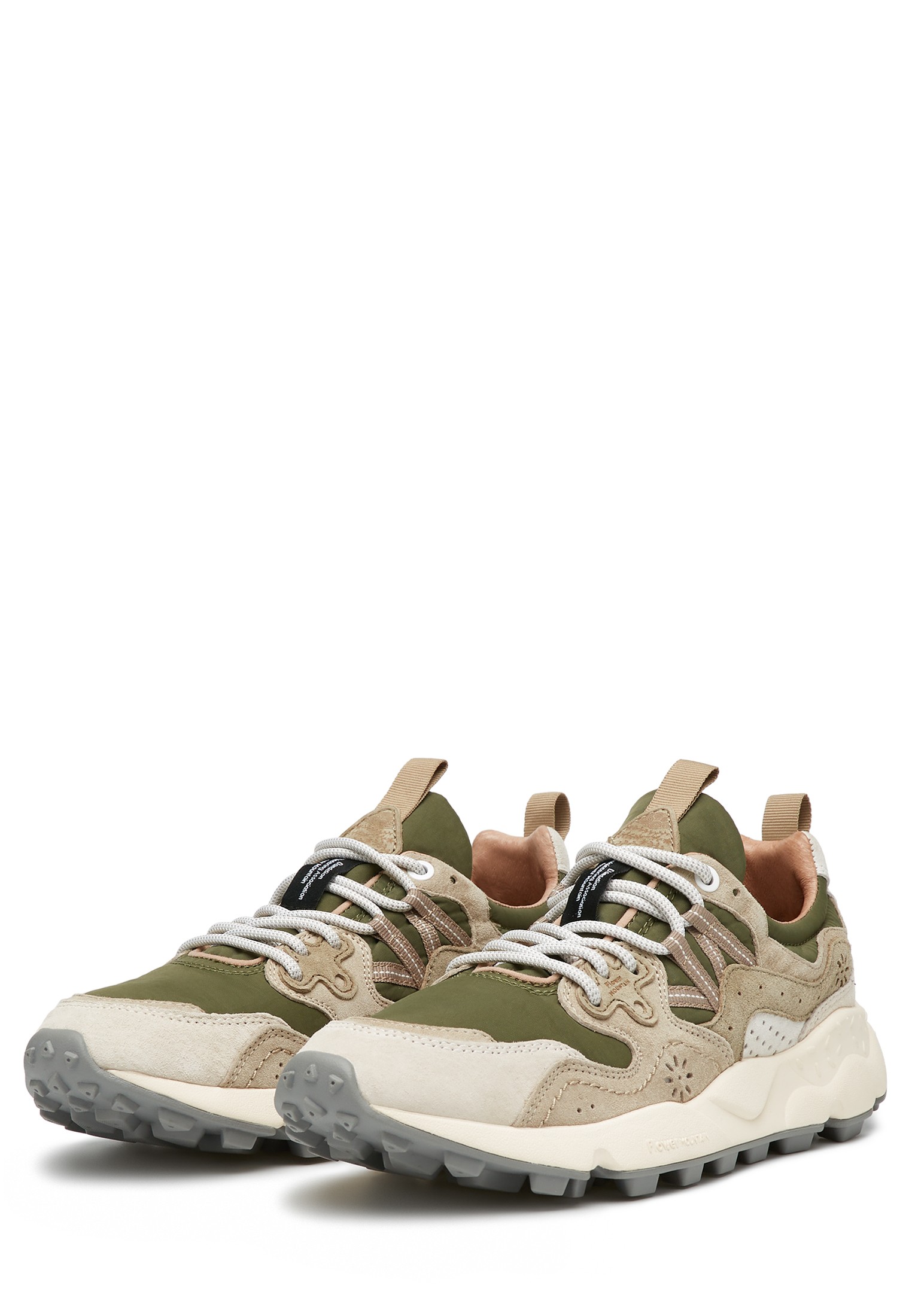 YAMANO 3 UNI - Suede and fabric sneakers - Beige-Army green