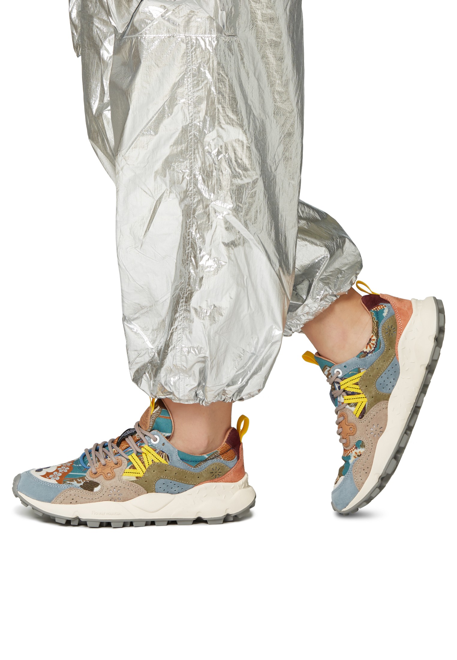 YAMANO 3 UNI - Suede and technical fabric sneakers - Dove grey-Light blue