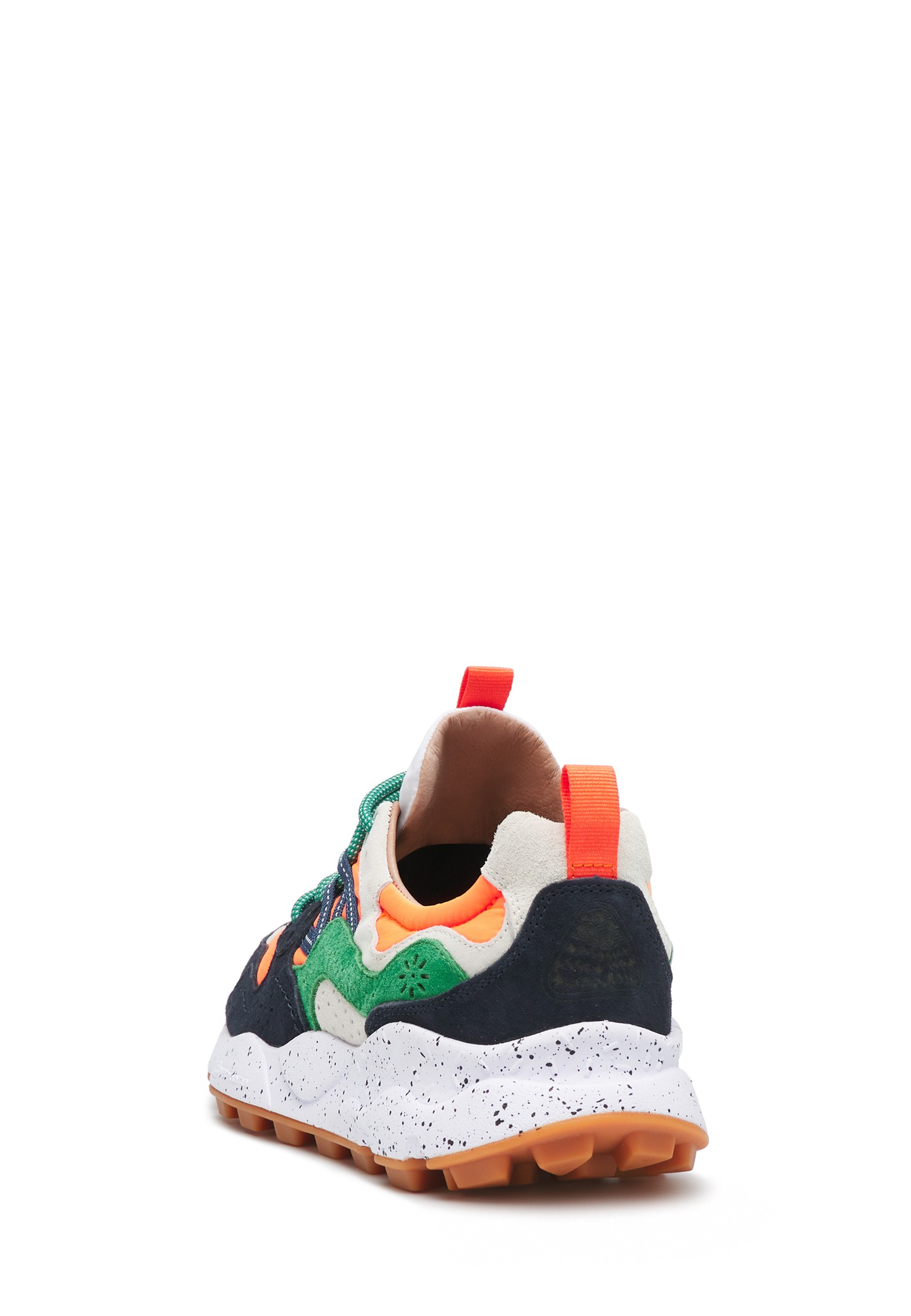 YAMANO 3 MAN - Suede and technical fabric sneakers - Navy-Orange