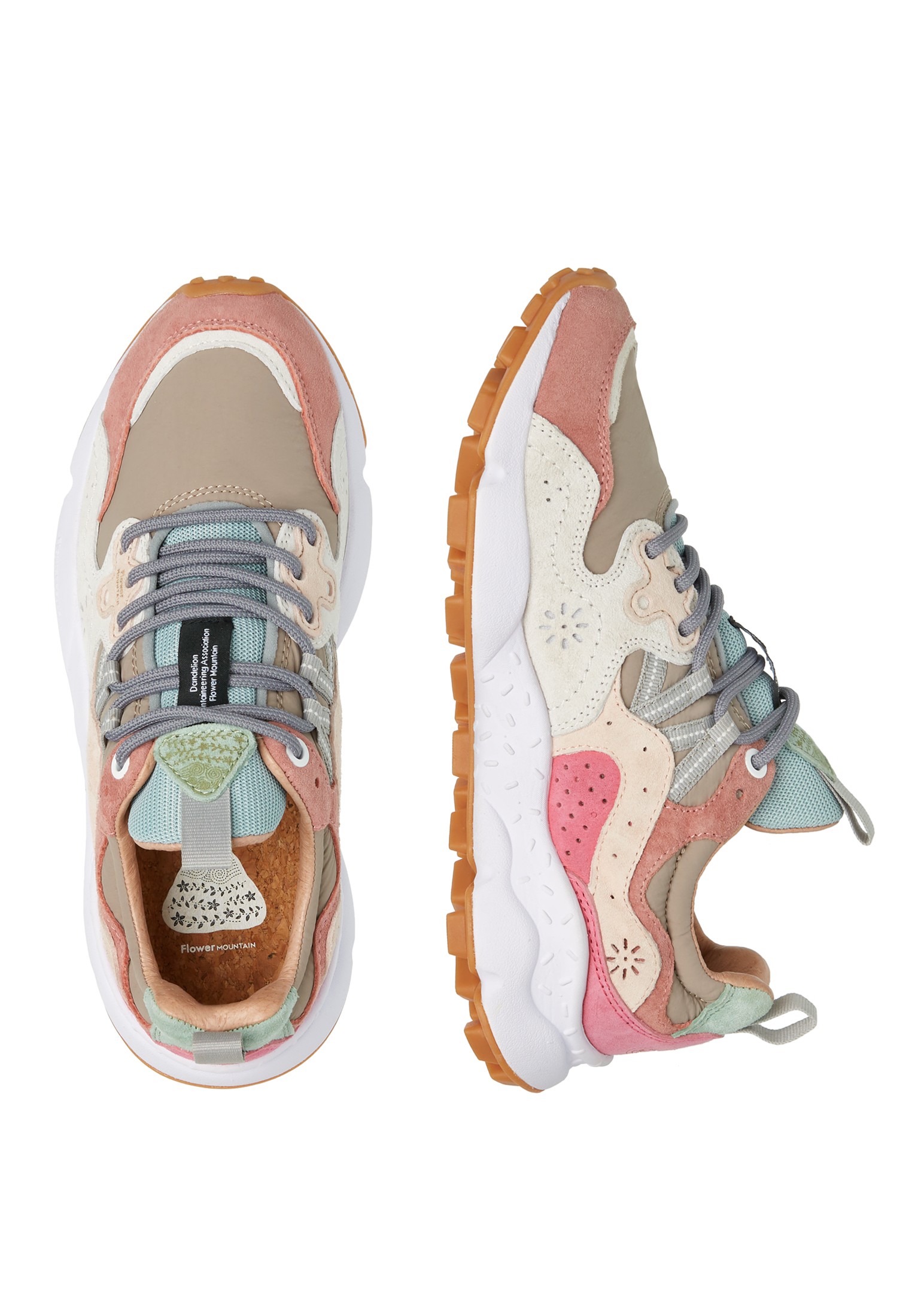 YAMANO 3 WOMAN - Suede and fabric sneakers - Dove grey-Powder pink