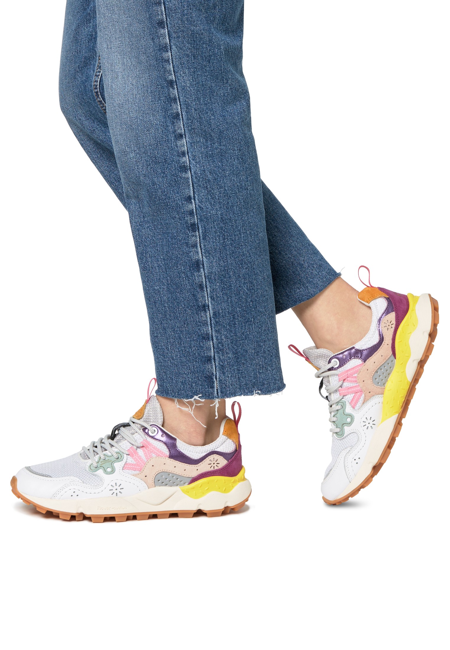 YAMANO 3 WOMAN - Suede and fabric sneakers - White-Purple