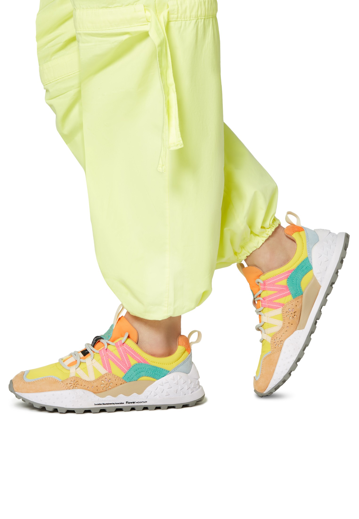 WASHI WOMAN - Suede and technical fabric sneakers - Beige-Yellow