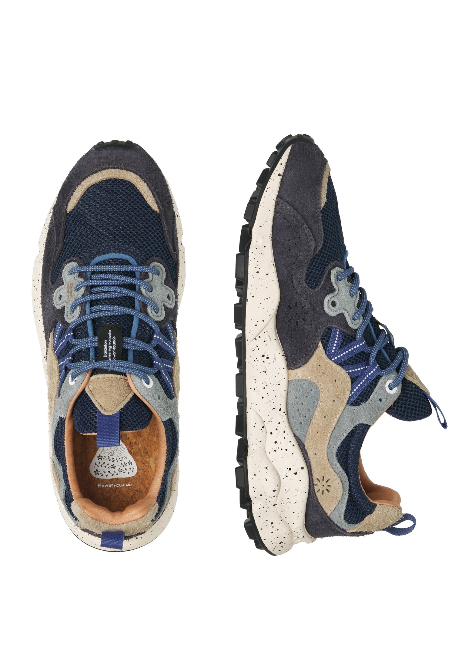 YAMANO 3 MAN - Suede and technical fabric sneakers - Navy-Grey