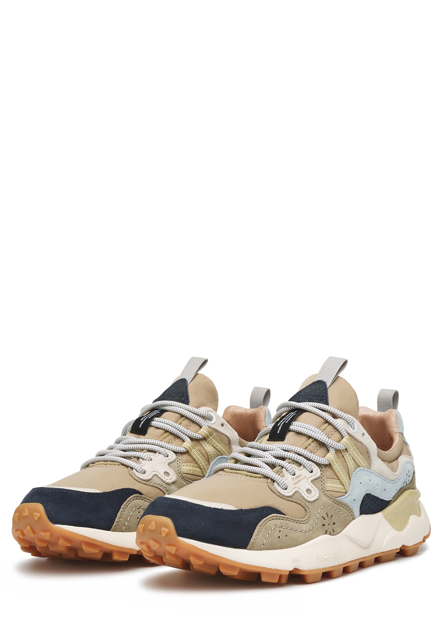 YAMANO 3 MAN - Suede and technical fabric sneakers - Beige-Black