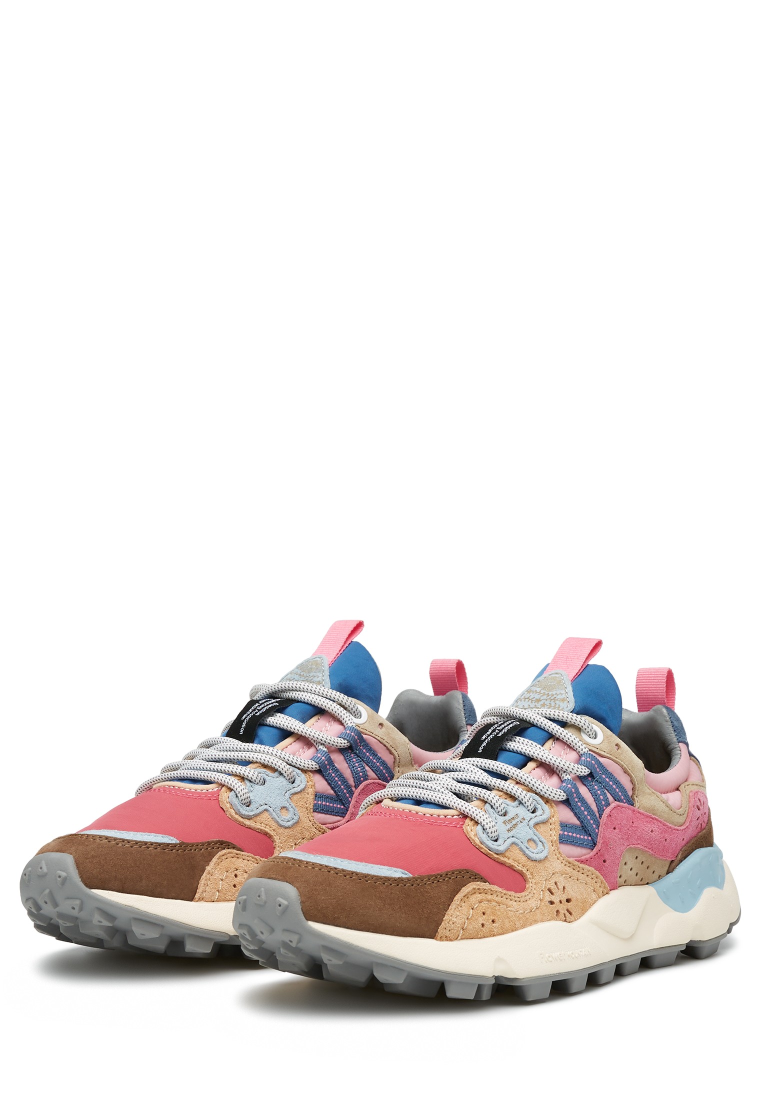 YAMANO 3 WOMAN - Suede and technical fabric sneakers - Pink-Light blue