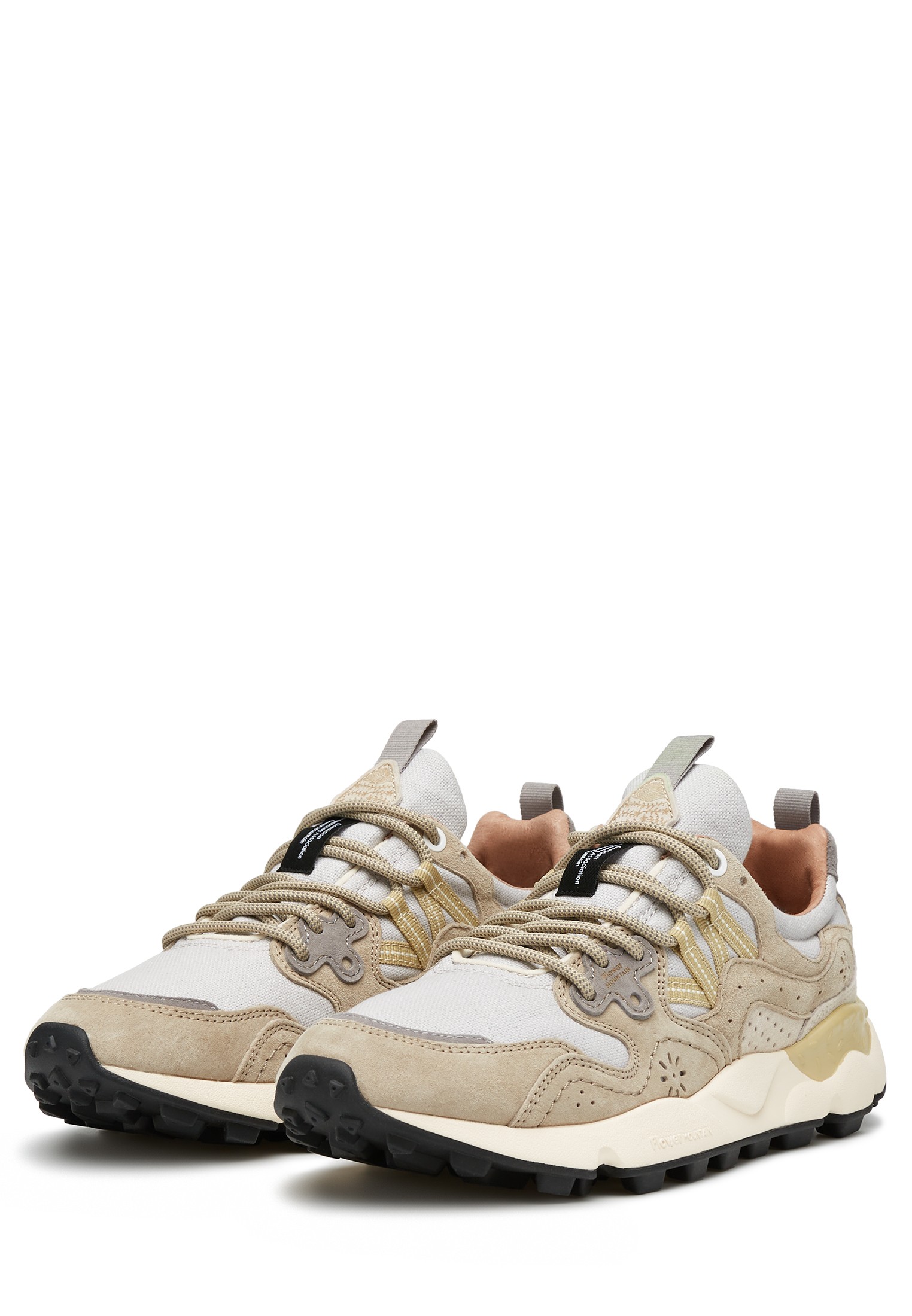 YAMANO 3 UNI - Suede and technical fabric sneakers - Beige-White