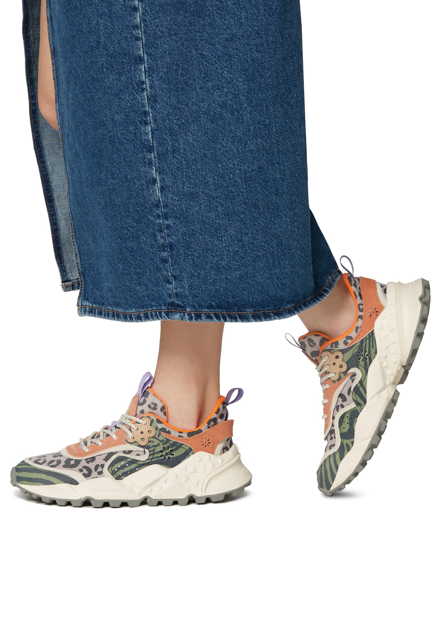 KOTETSU WOMAN - Suede and technical fabric sneakers - Sage-Tan
