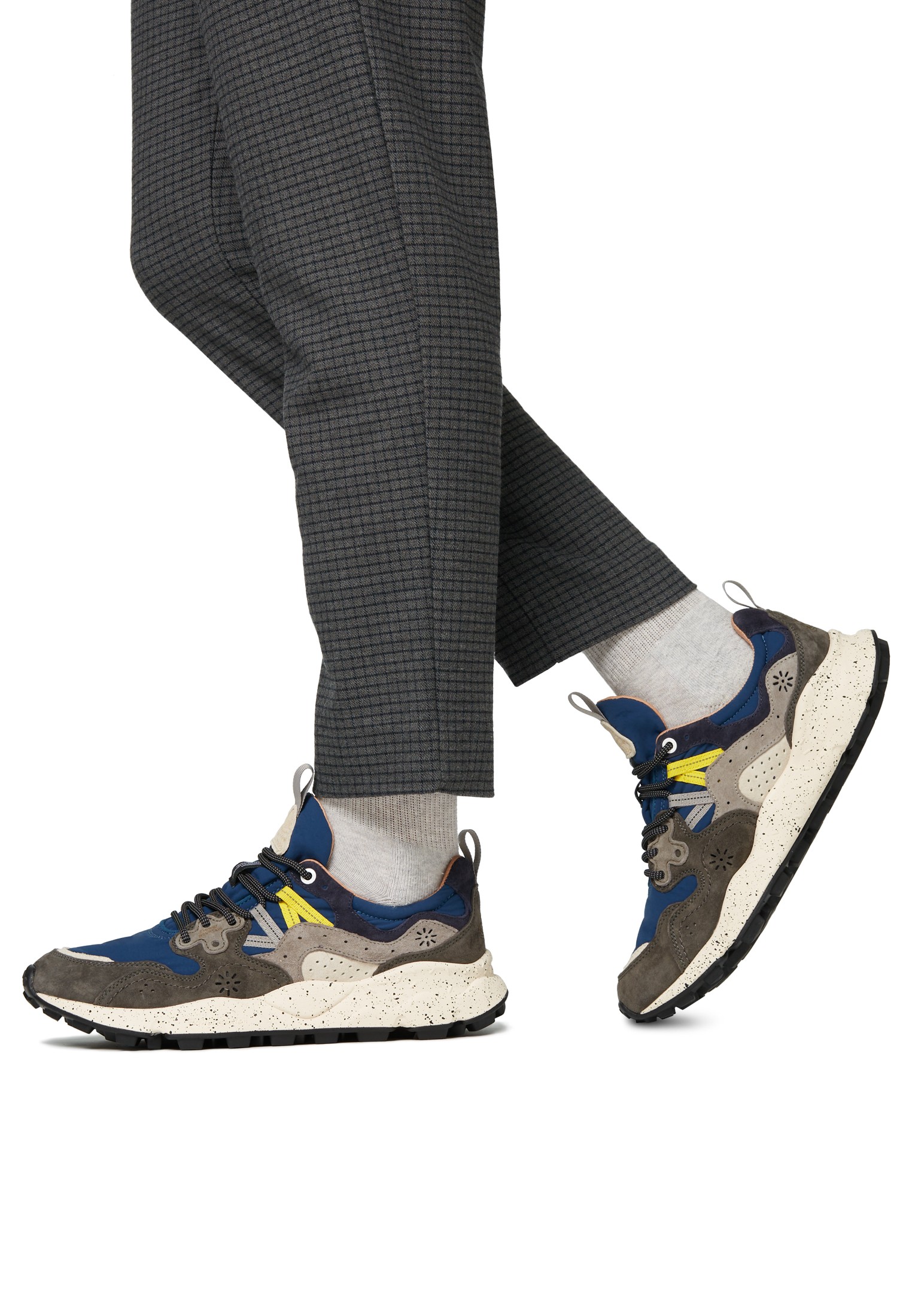 YAMANO 3 MAN - Suede and technical fabric sneakers - Grey-Blue