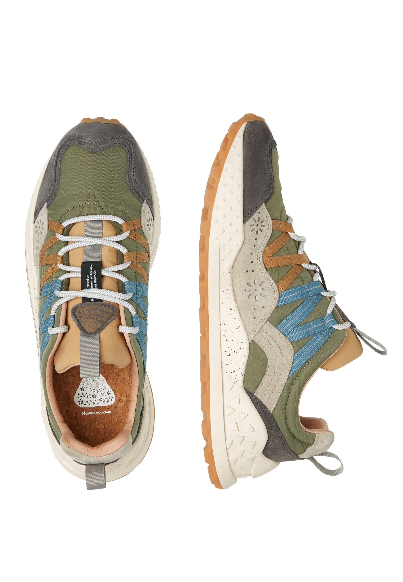 WASHI MAN - Suede and technical fabric sneakers - Military-Beige