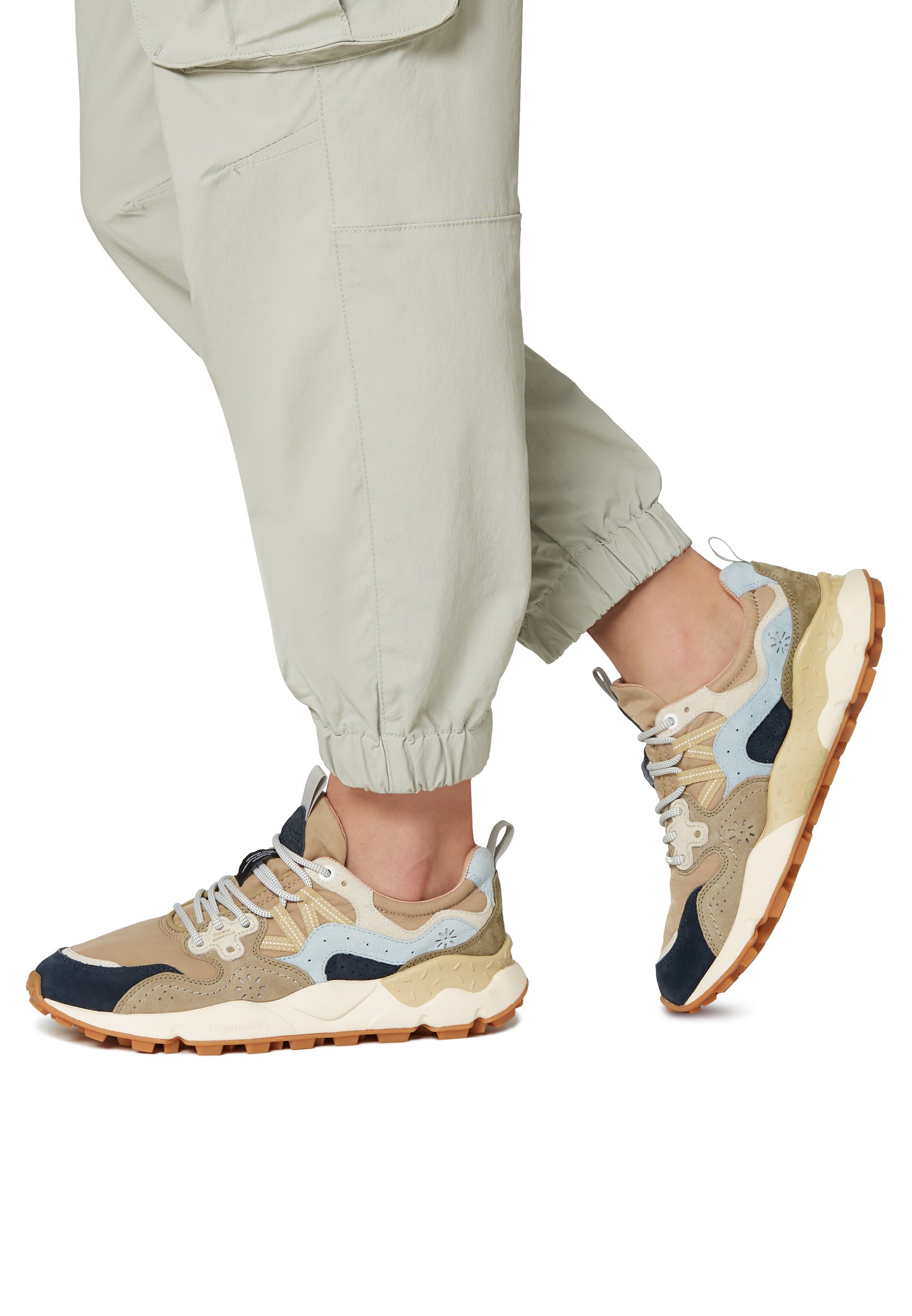 YAMANO 3 MAN - Suede and technical fabric sneakers - Beige-Black