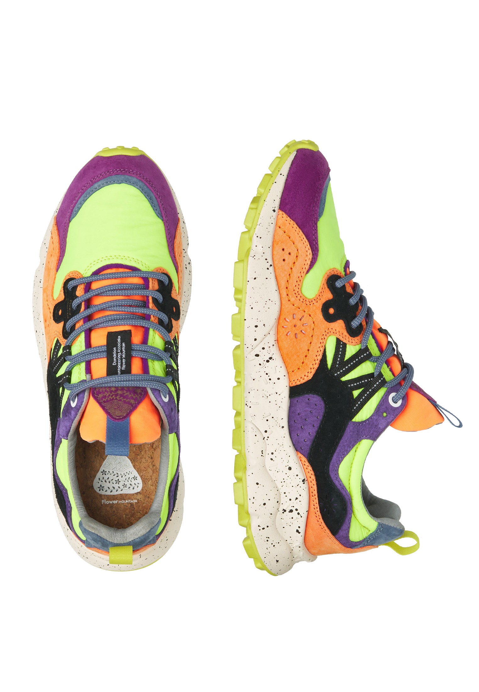 YAMANO 3 MAN - Suede and technical fabric sneakers - Yellow-Purple